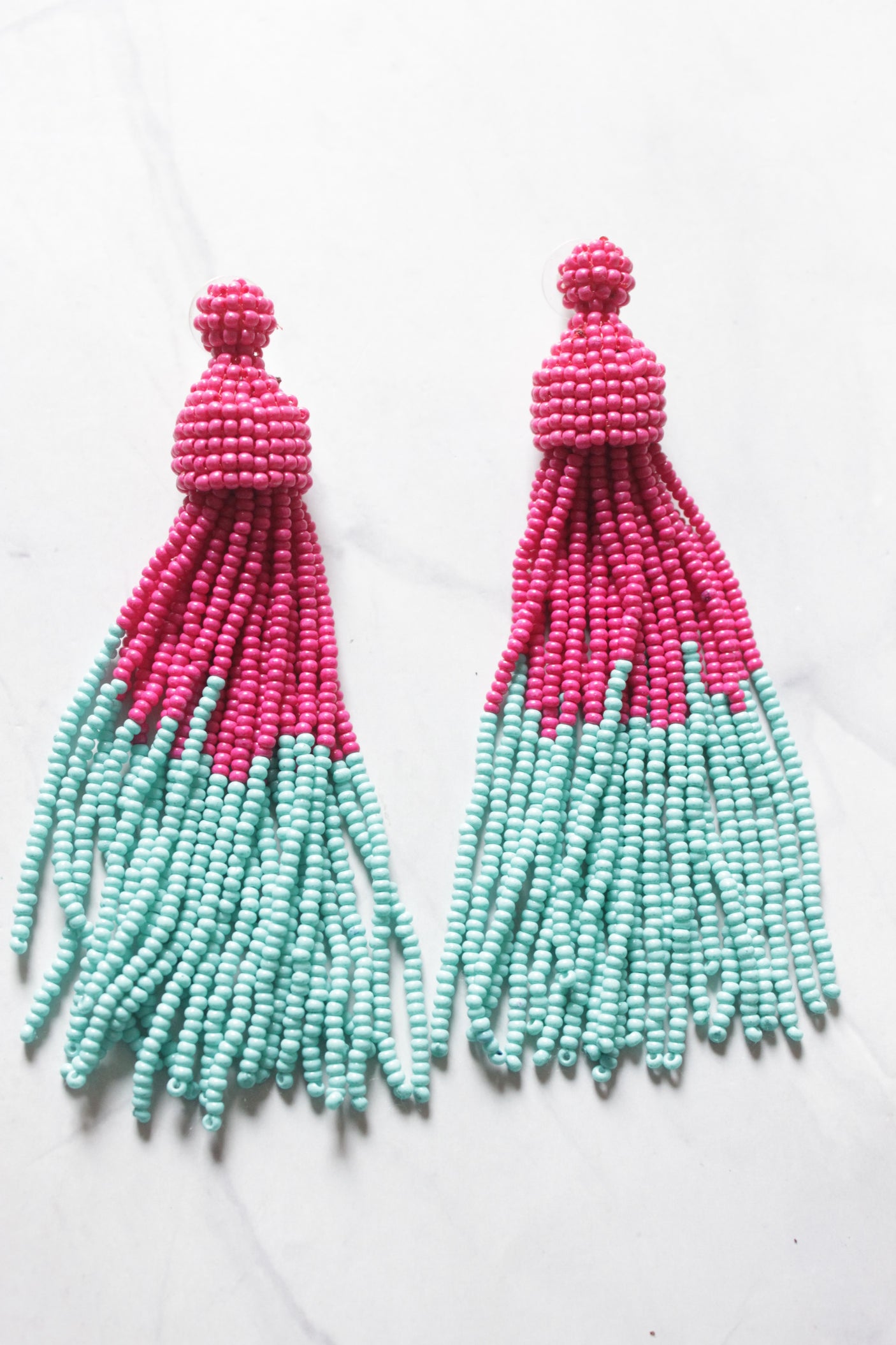 Blue and Pink Vibrant Beaded Earrings