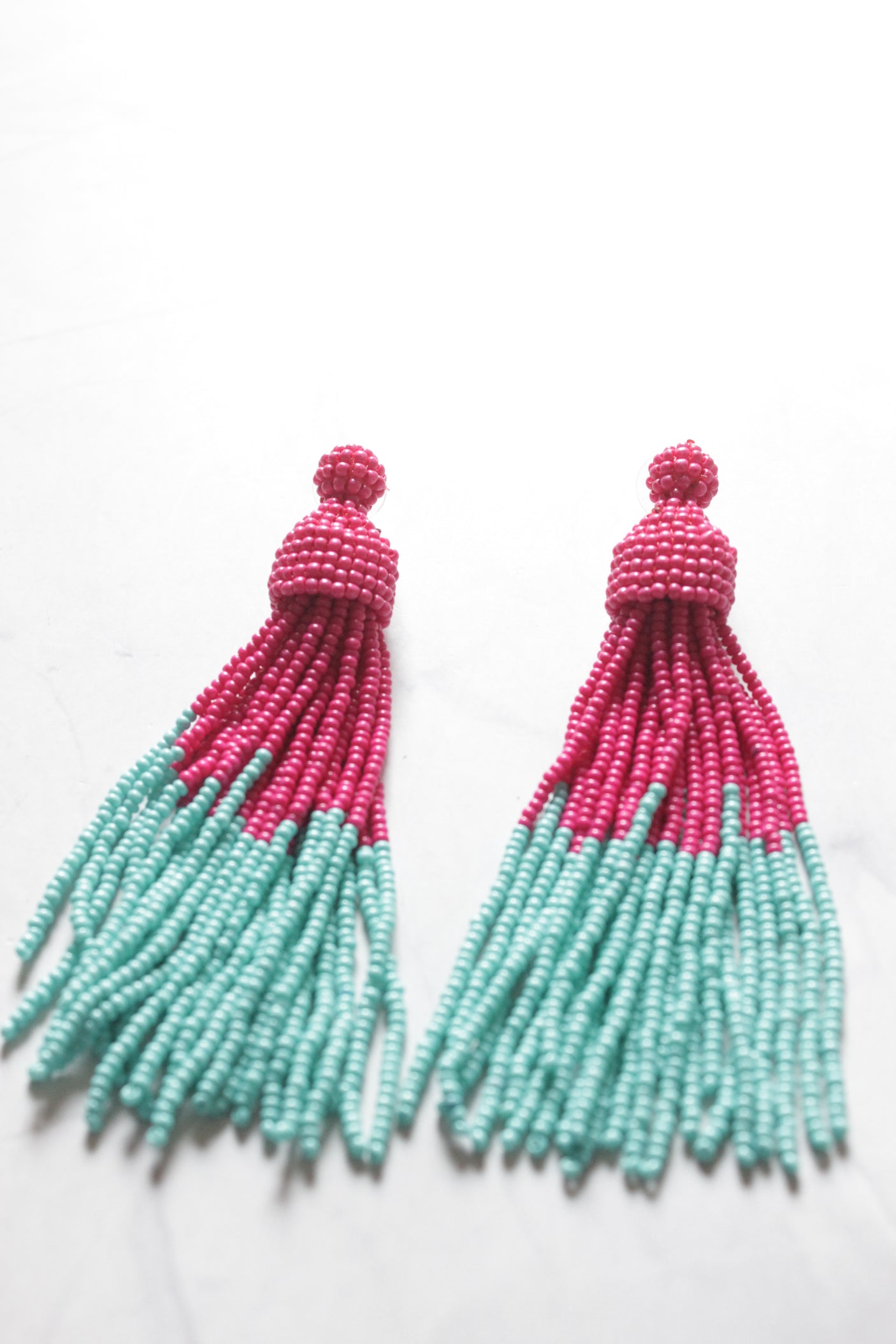 Blue and Pink Vibrant Beaded Earrings