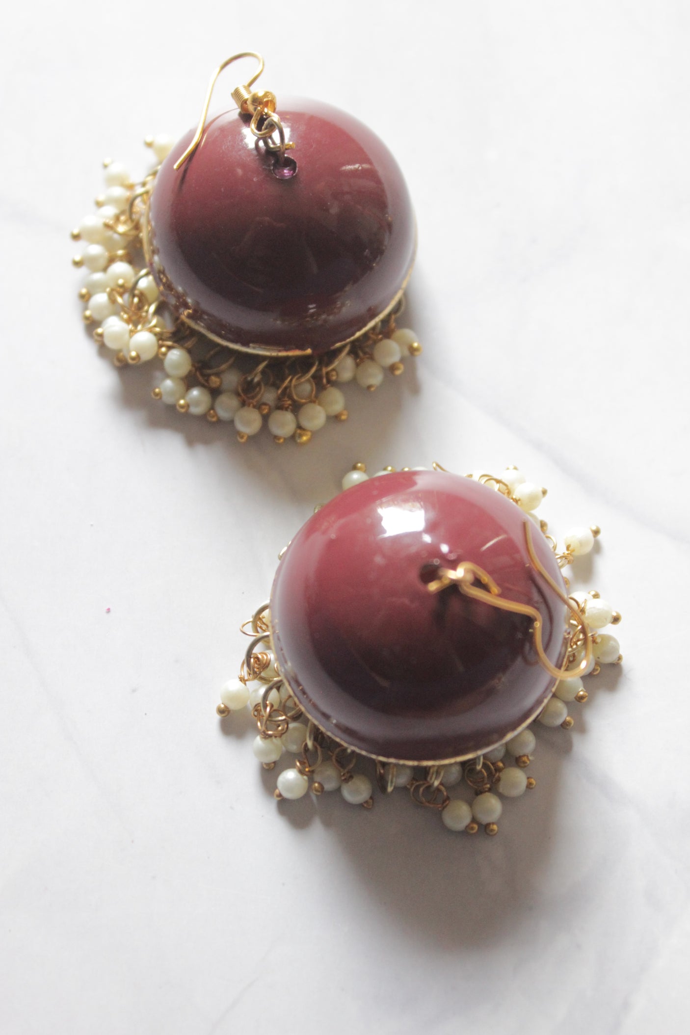 Red Enamel Painted Jhumka Earrings