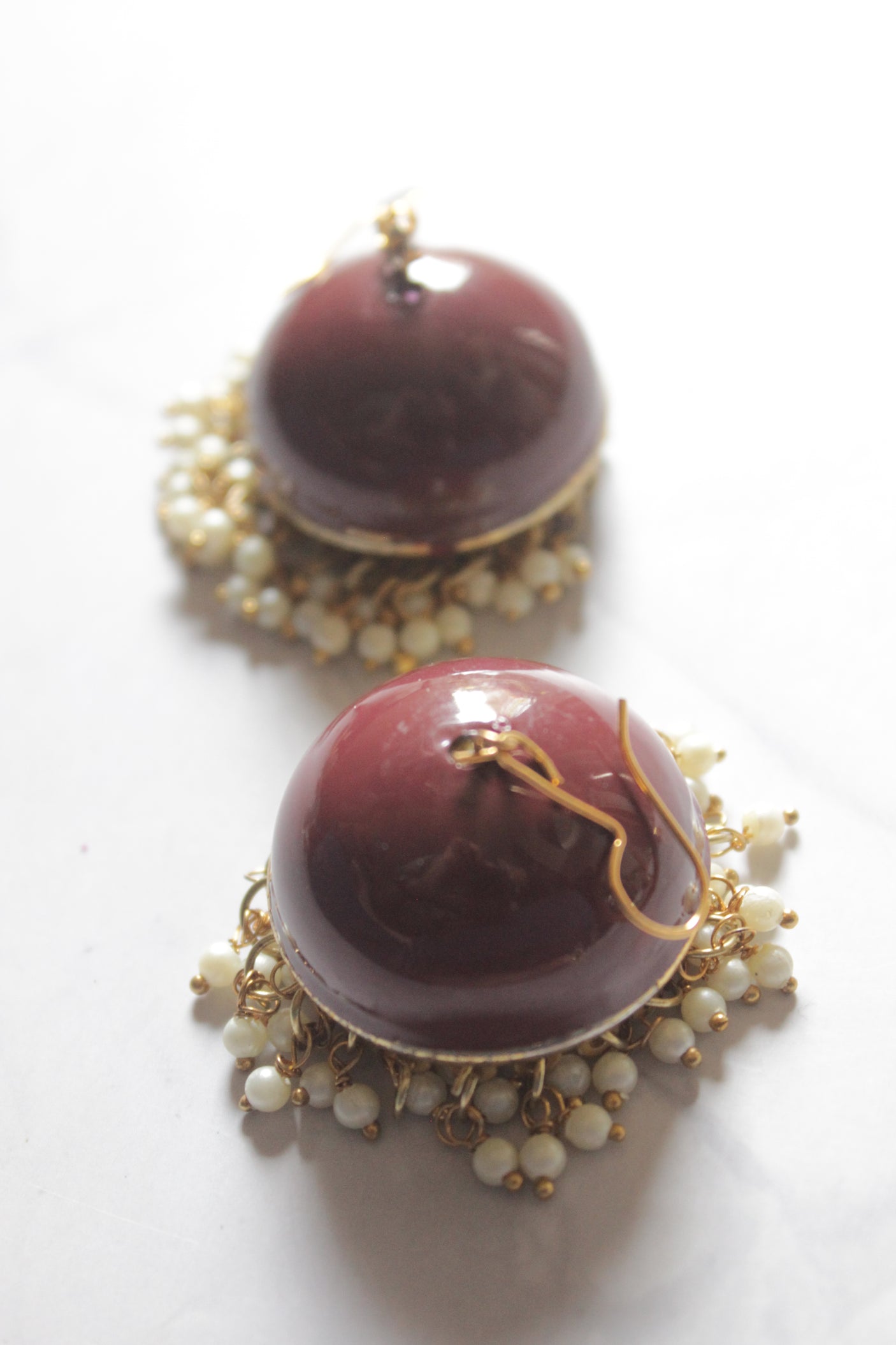 Red Enamel Painted Jhumka Earrings