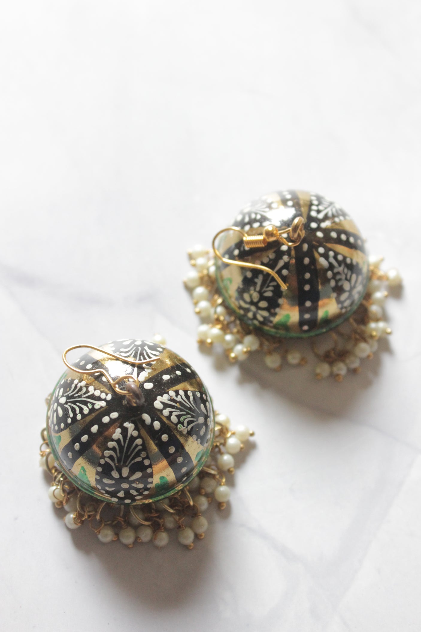 Black and Gold Hand Painted Meenakari Jhumka Earrings