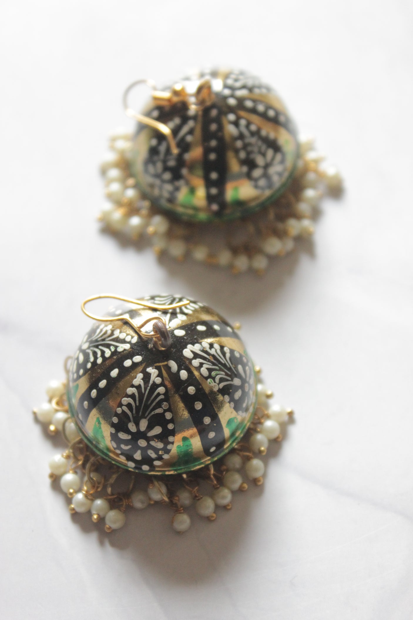 Black and Gold Hand Painted Meenakari Jhumka Earrings