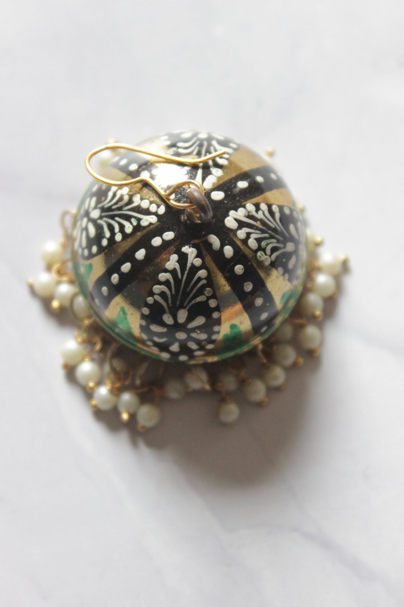 Black and Gold Hand Painted Meenakari Jhumka Earrings