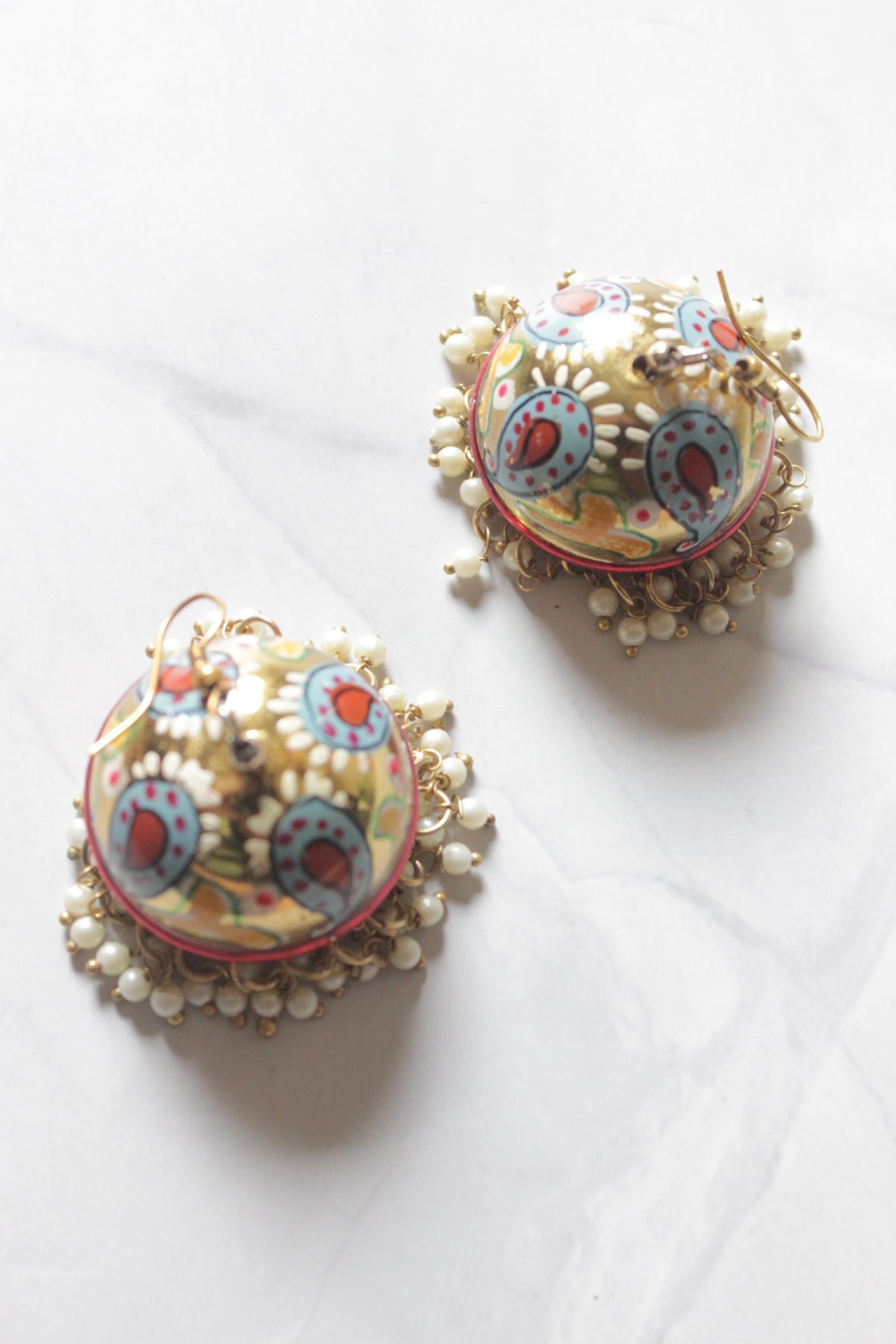 Gold and Multi-Color Hand Painted Meenakari Jhumka Earrings