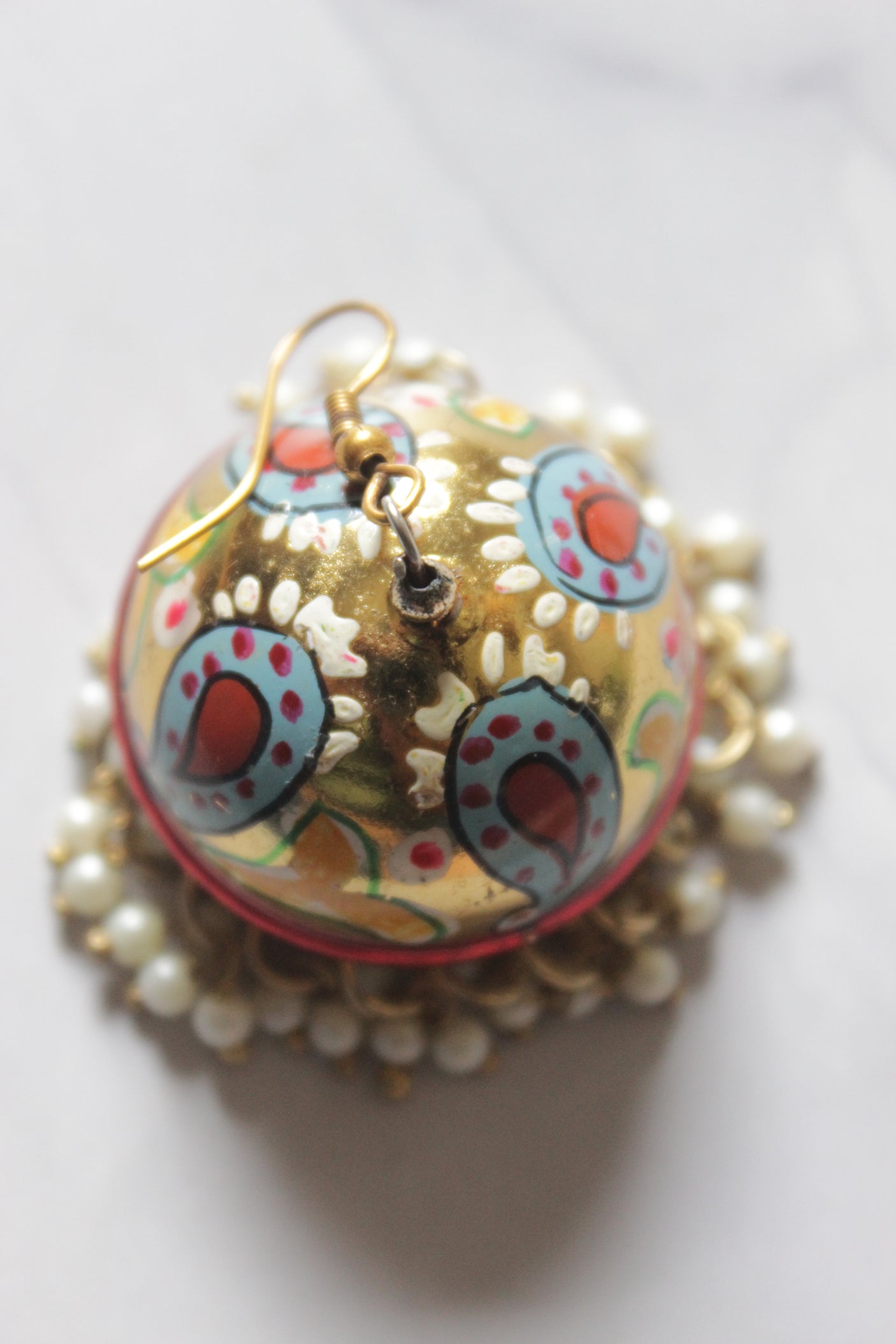 Gold and Multi-Color Hand Painted Meenakari Jhumka Earrings