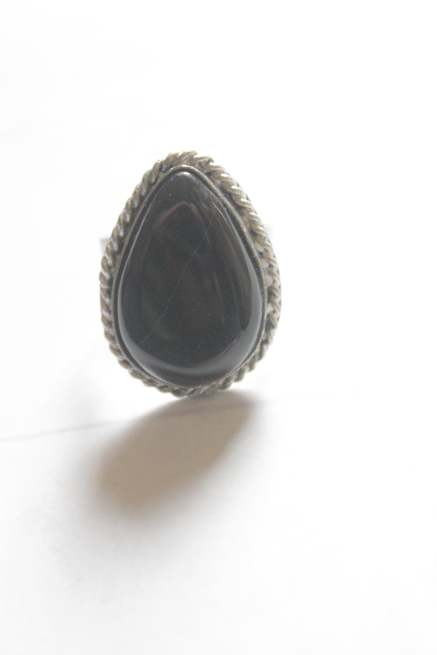 Blue Tear Drop Shape Silver Adjustable Size Ring