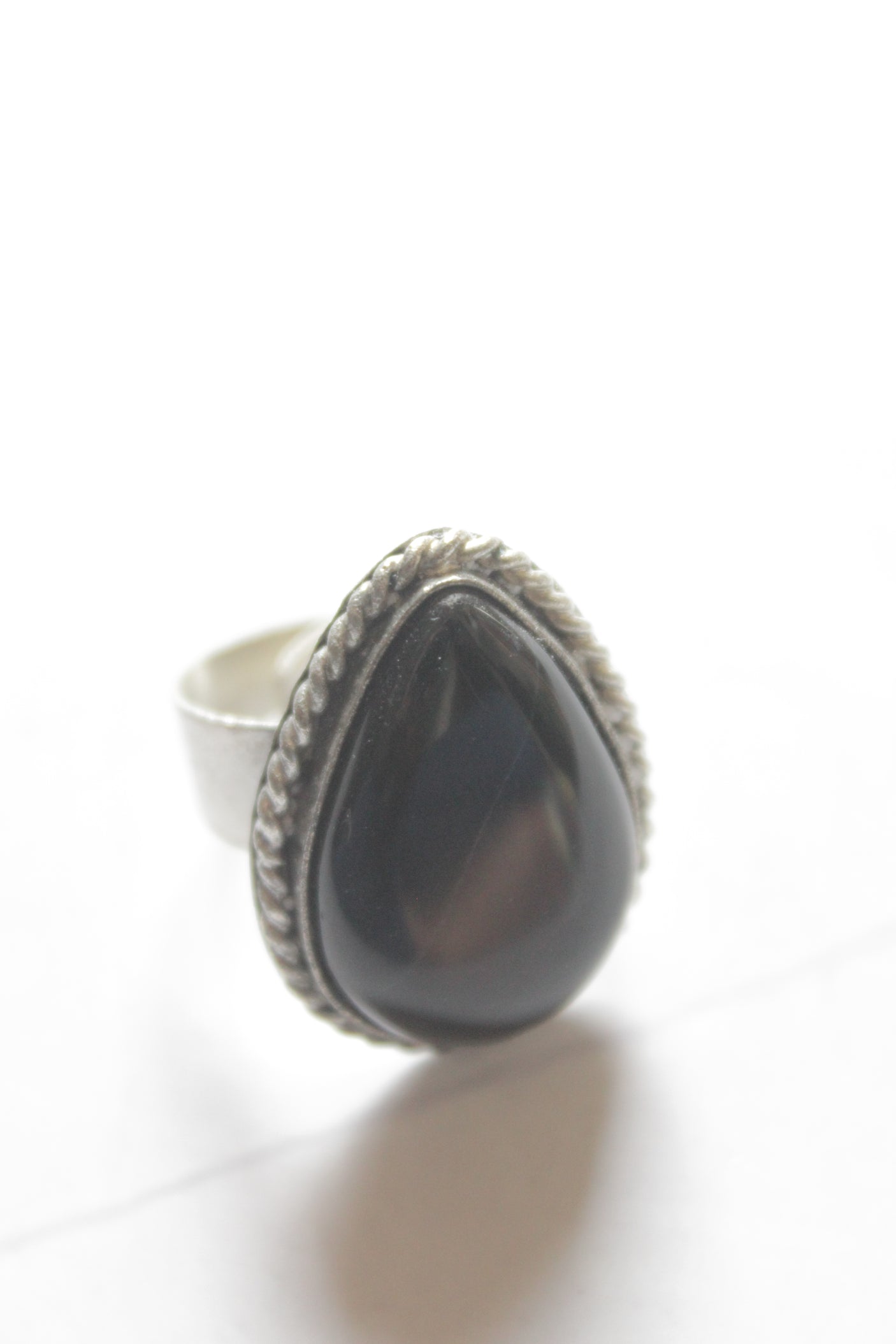 Blue Tear Drop Shape Silver Adjustable Size Ring