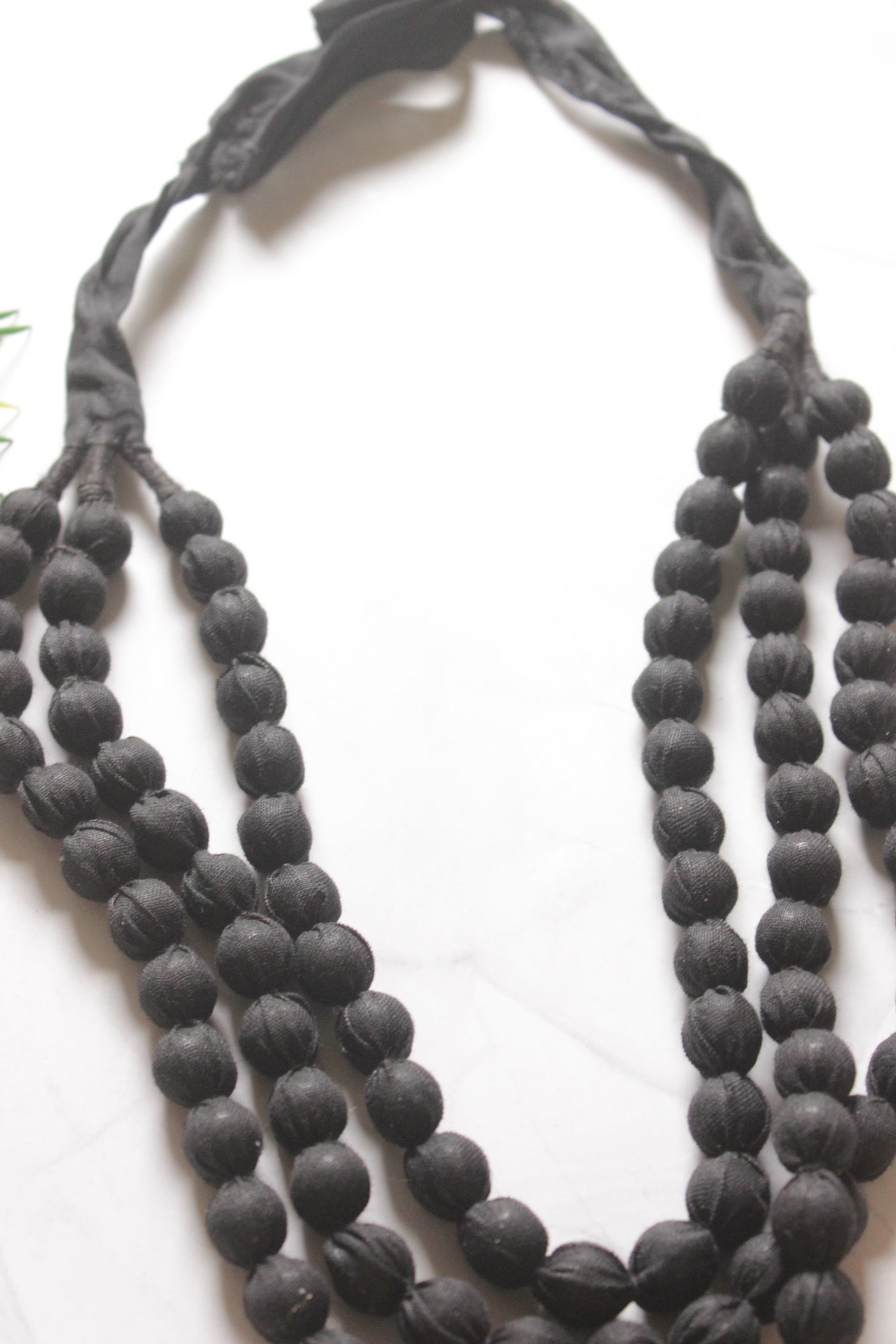 Black Fabric Beads 3 Layer Handmade Necklace
