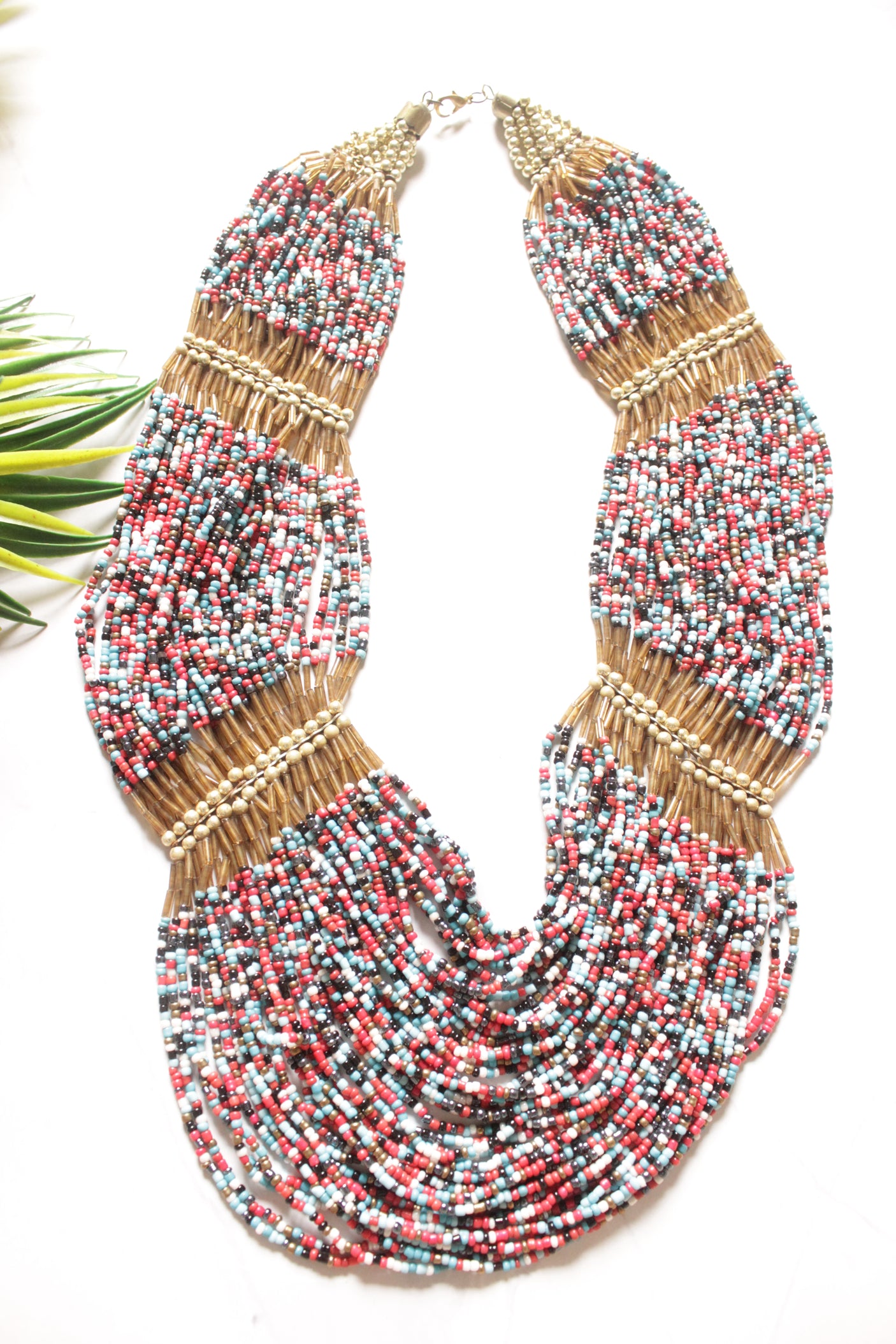 Multi-Color Beaded Statement Handmade Boho Necklace