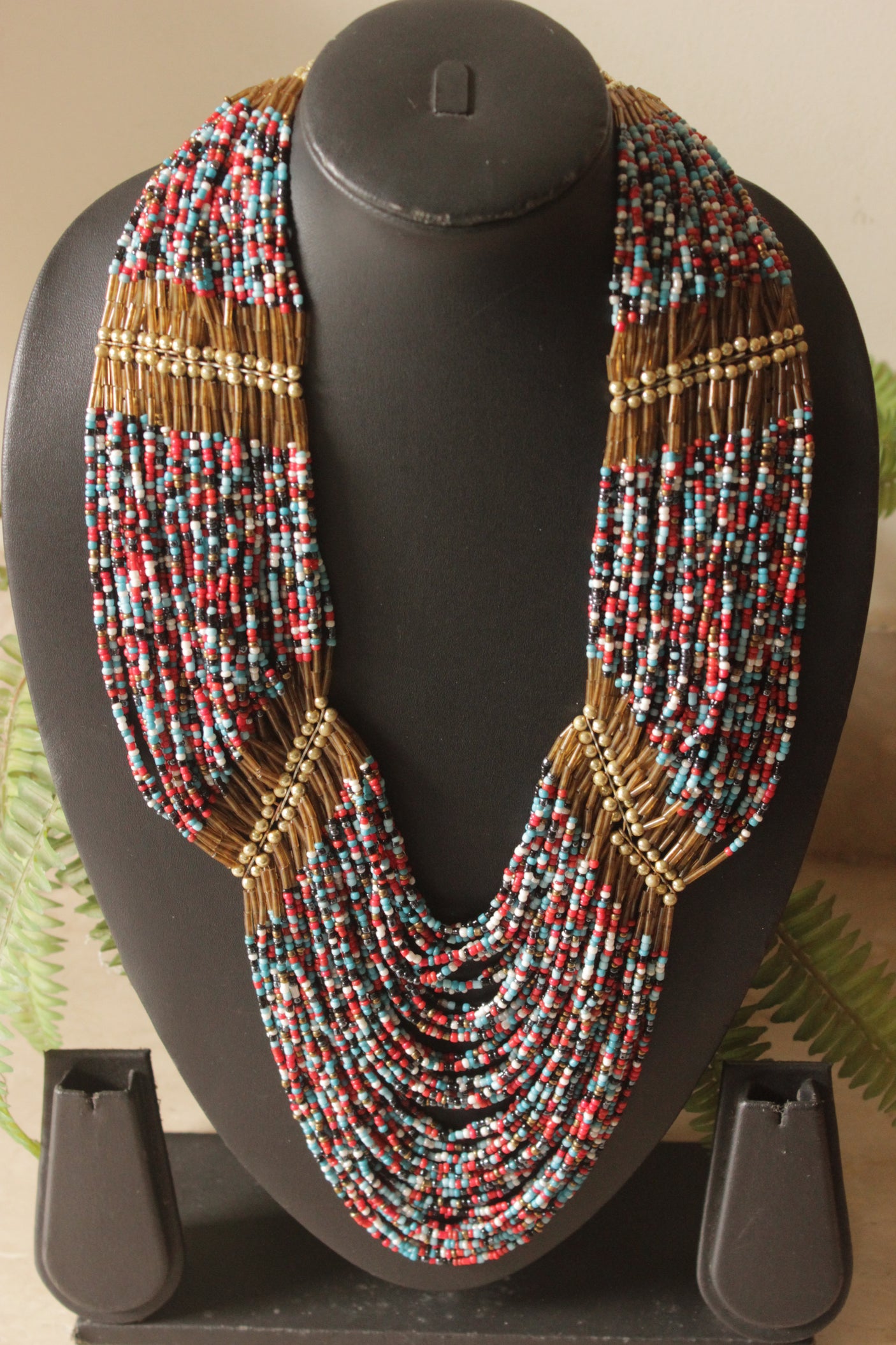 Multi-Color Beaded Statement Handmade Boho Necklace