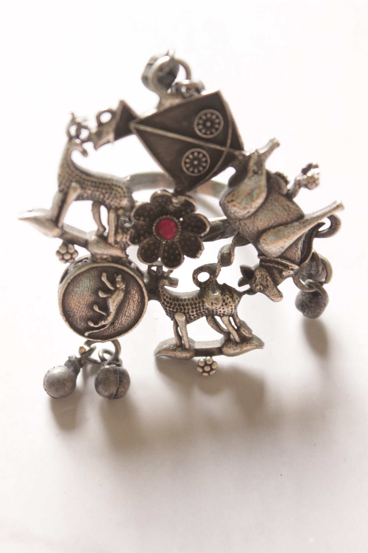 Animal Motifs Oxidised Finish Adjustable Statement Cocktail Ring