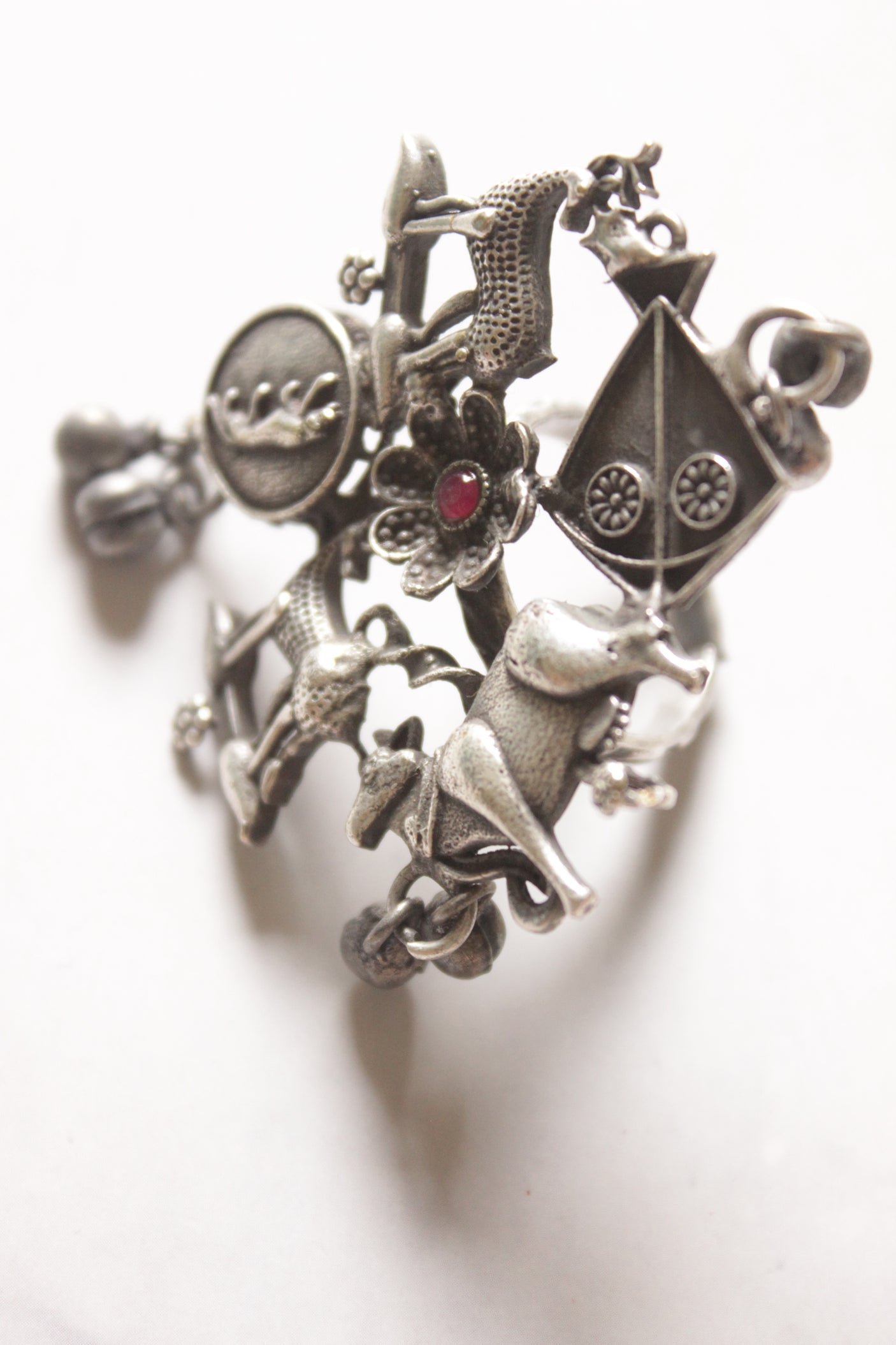 Animal Motifs Oxidised Finish Adjustable Statement Cocktail Ring