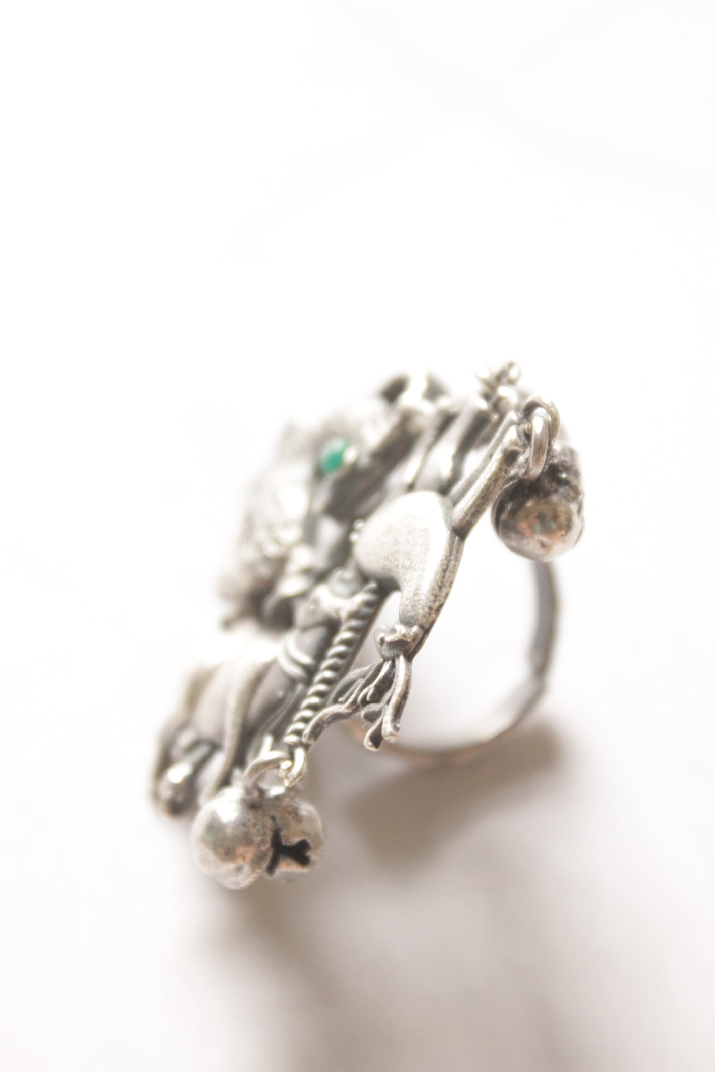 Deer Motif Oxidised Finish Adjustable Statement Cocktail Ring