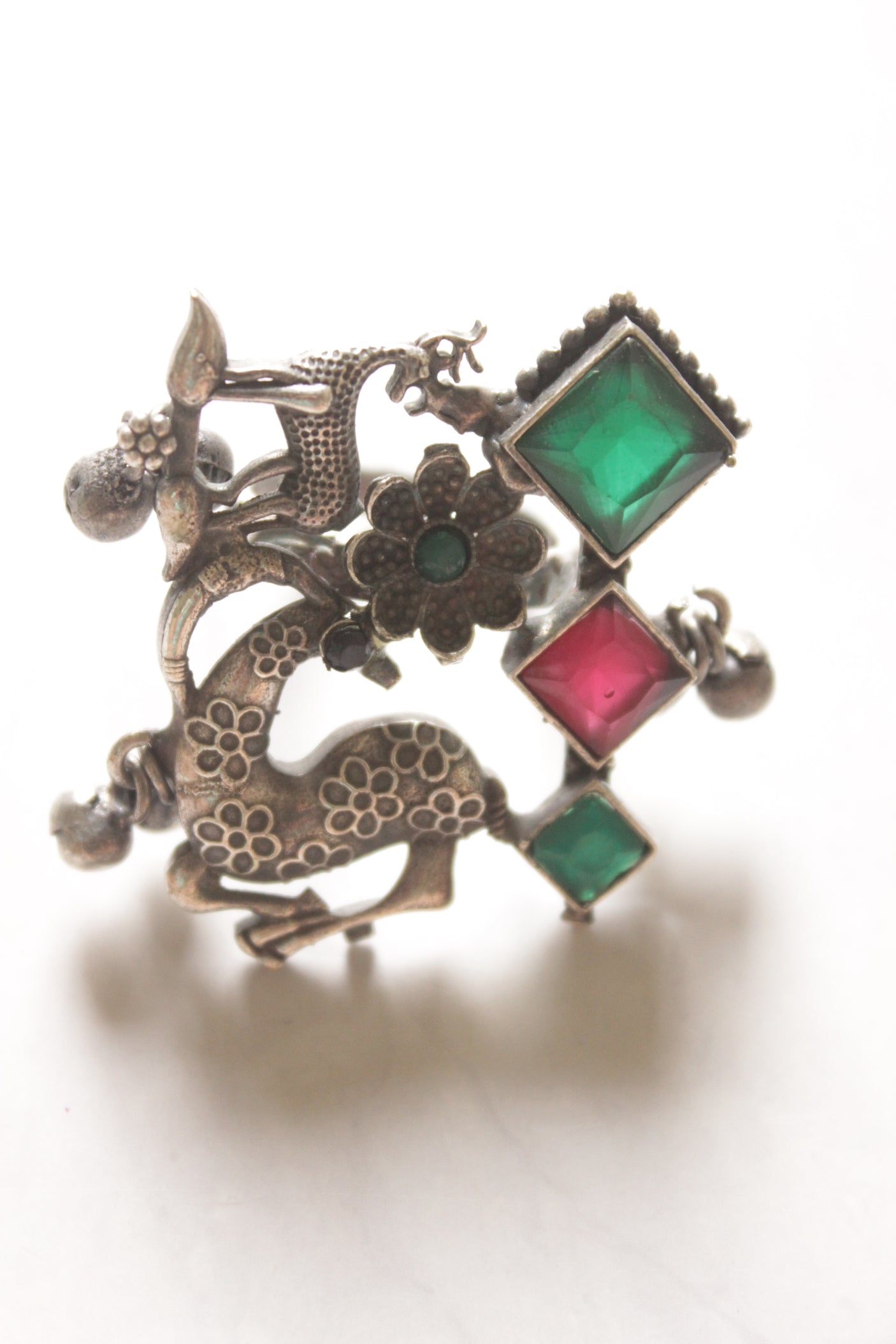 Deer Motif Oxidised Finish Adjustable Statement Cocktail Ring