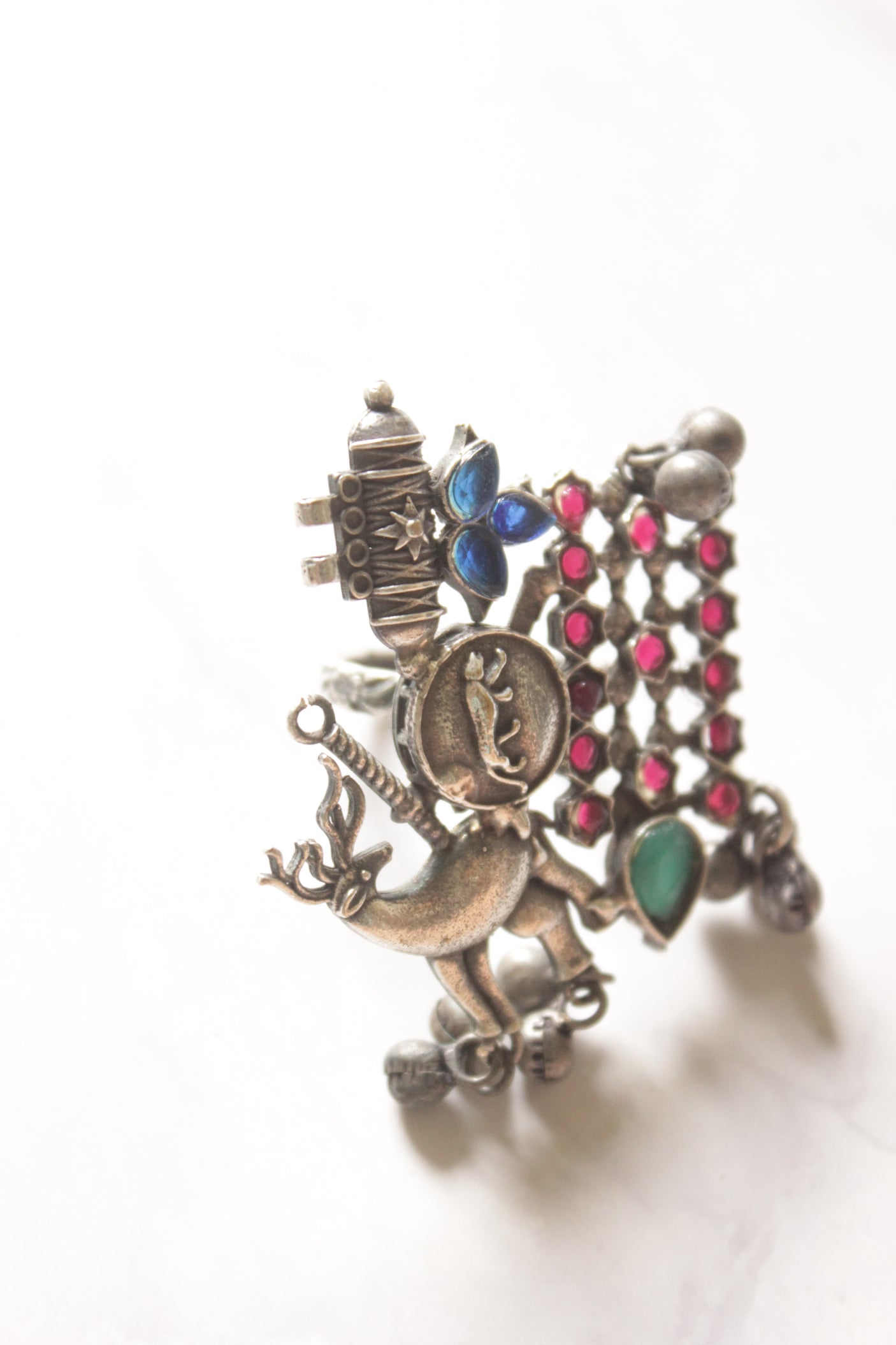 Animal Motifs Oxidised Finish Adjustable Statement Cocktail Ring