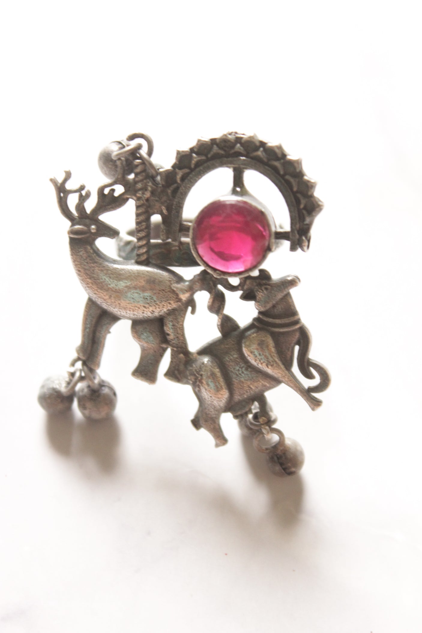 Ruby Stone Oxidised Finish Adjustable Statement Cocktail Ring