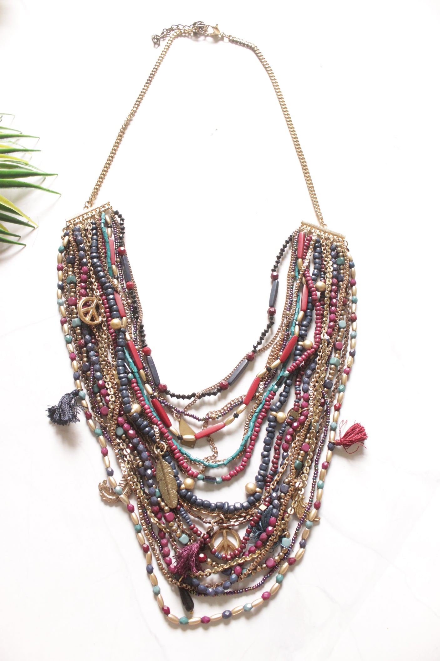 Braided Acrylic Beads and Charms Multi-Layer Handmade Boho Necklace