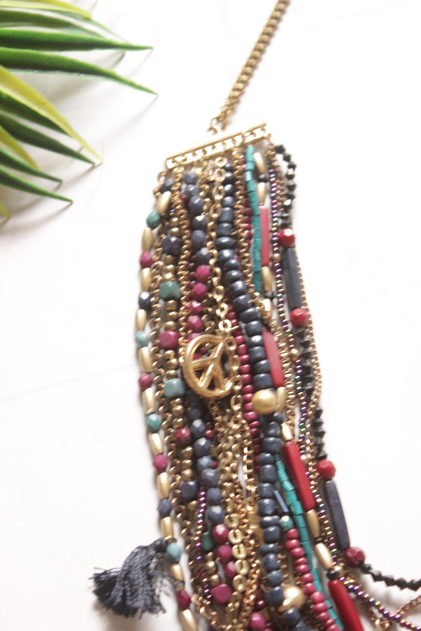 Braided Acrylic Beads and Charms Multi-Layer Handmade Boho Necklace