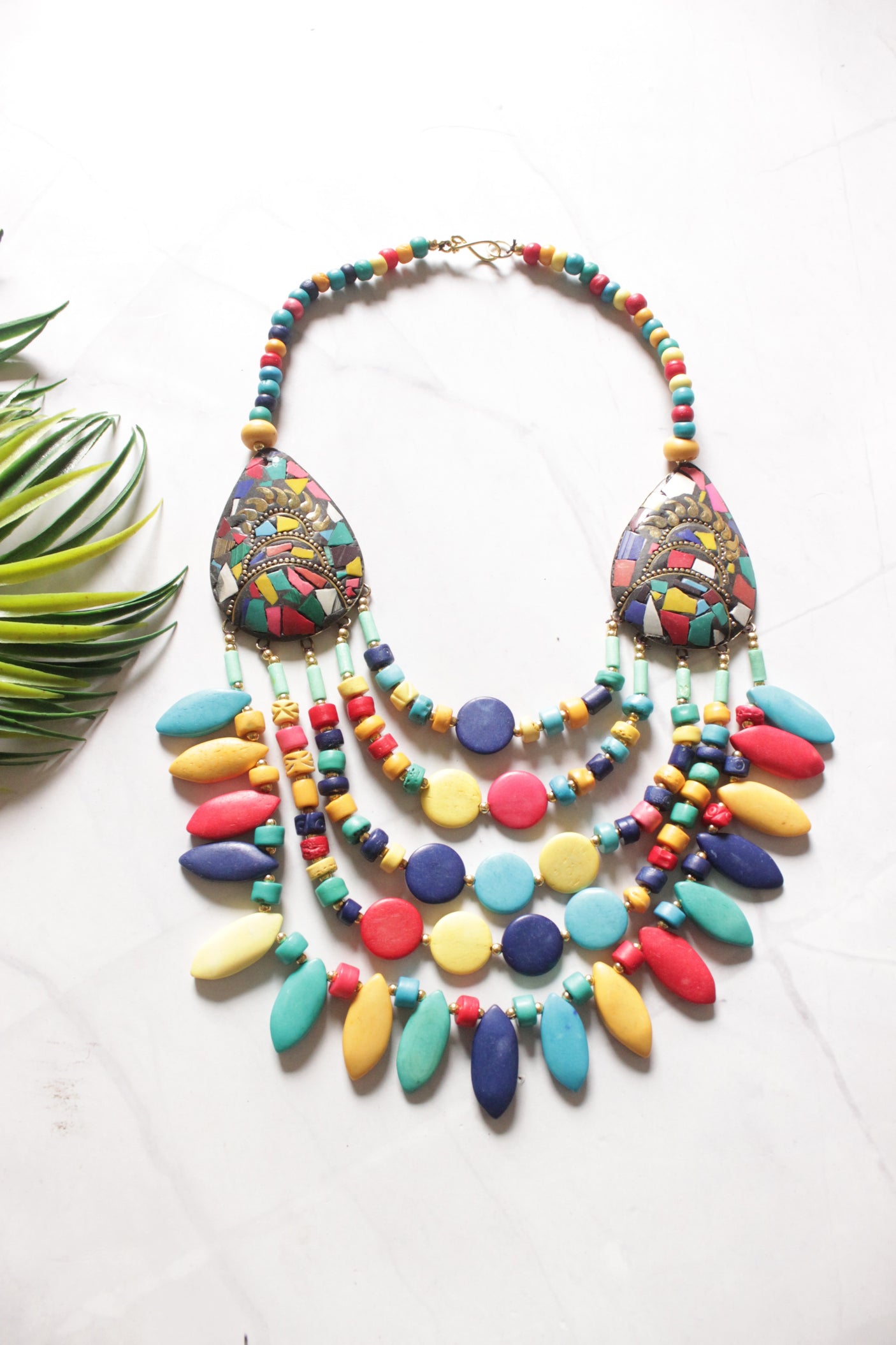 Multi-Color Bone Beads Handcrafted Multi-Layer African Tribal Necklace