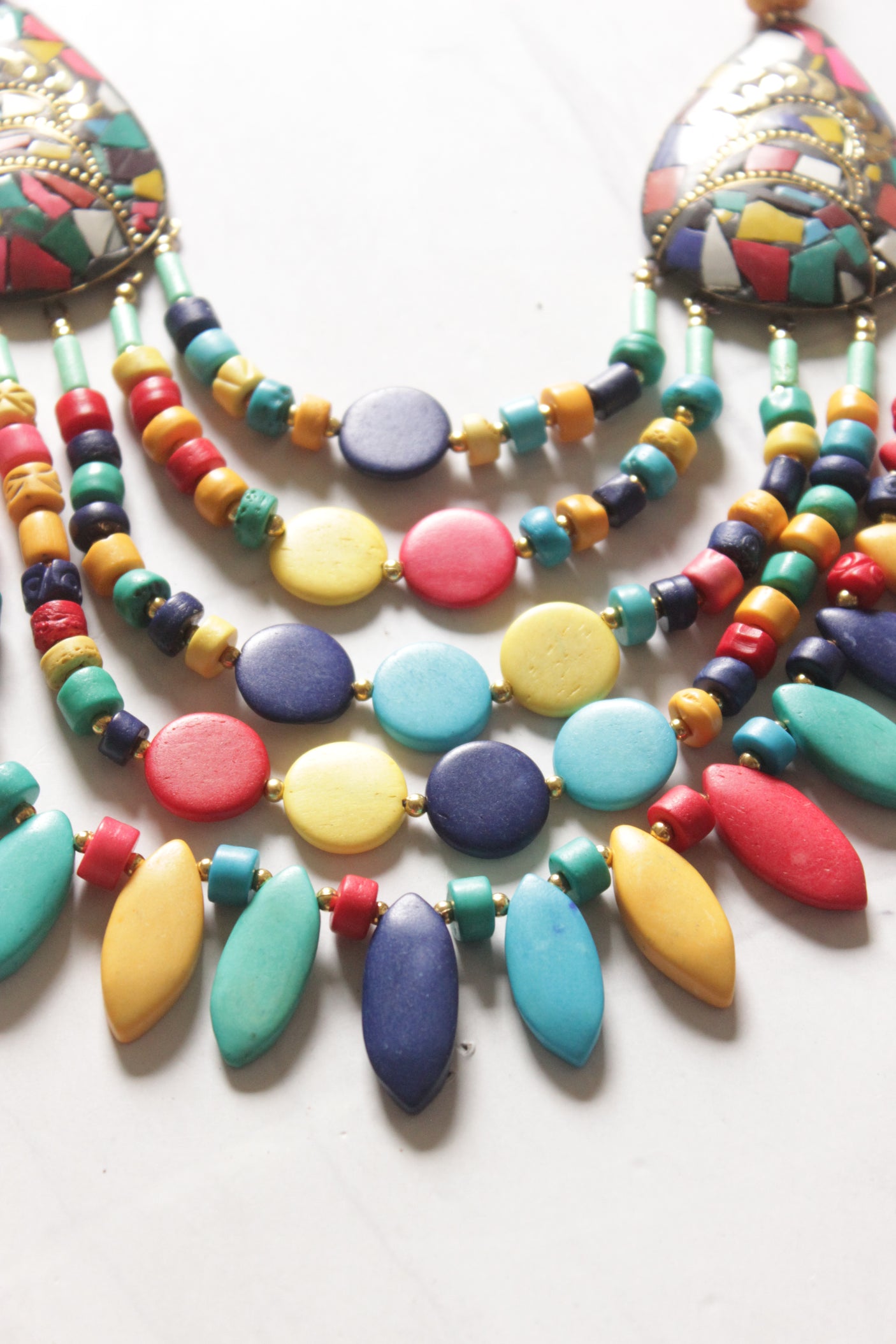 Multi-Color Bone Beads Handcrafted Multi-Layer African Tribal Necklace