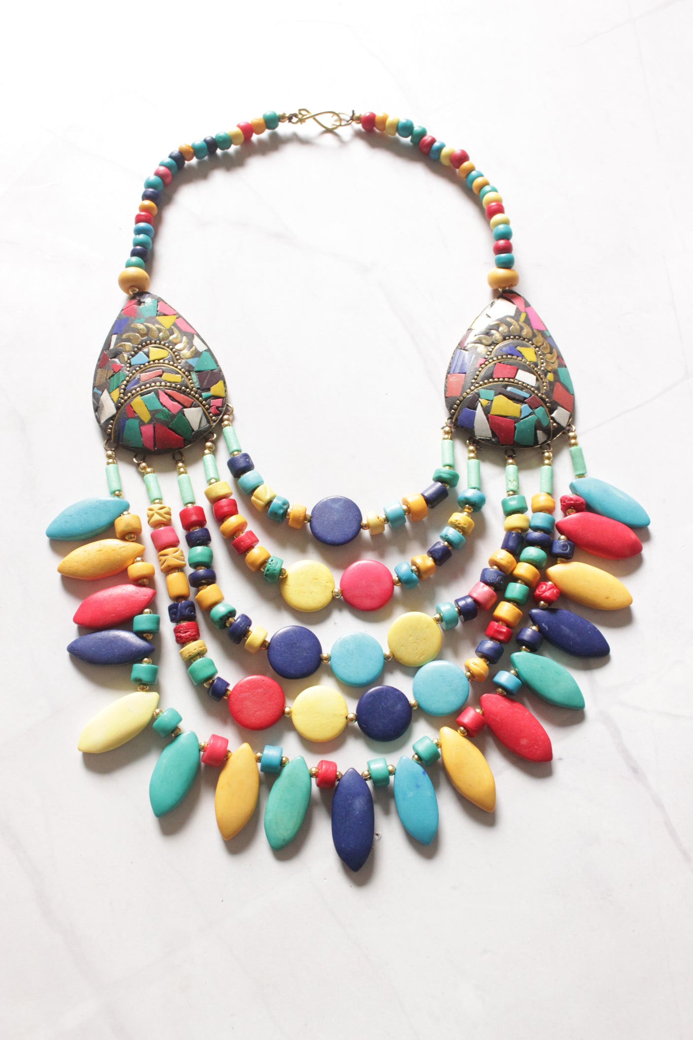 Multi-Color Bone Beads Handcrafted Multi-Layer African Tribal Necklace