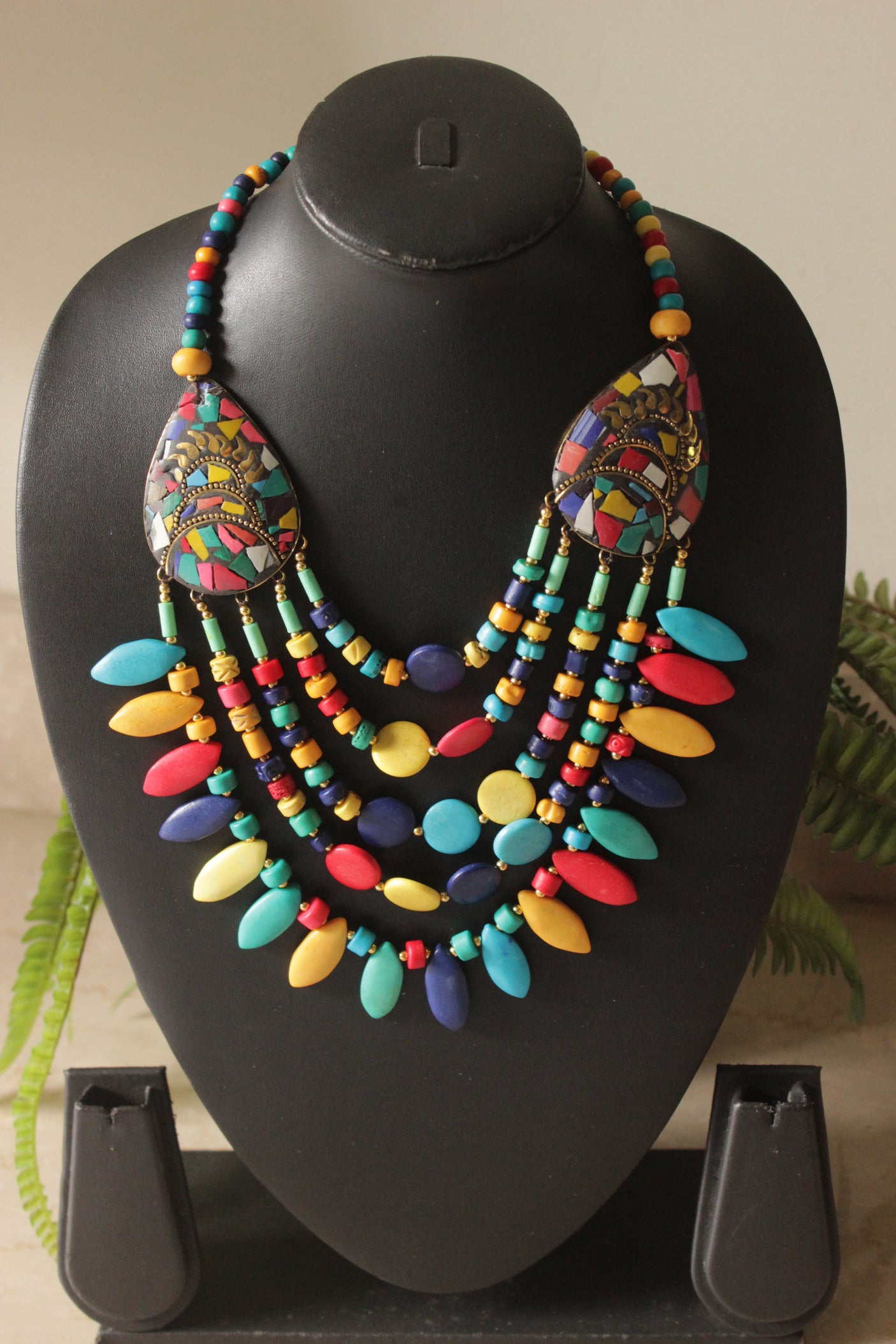 Multi-Color Bone Beads Handcrafted Multi-Layer African Tribal Necklace
