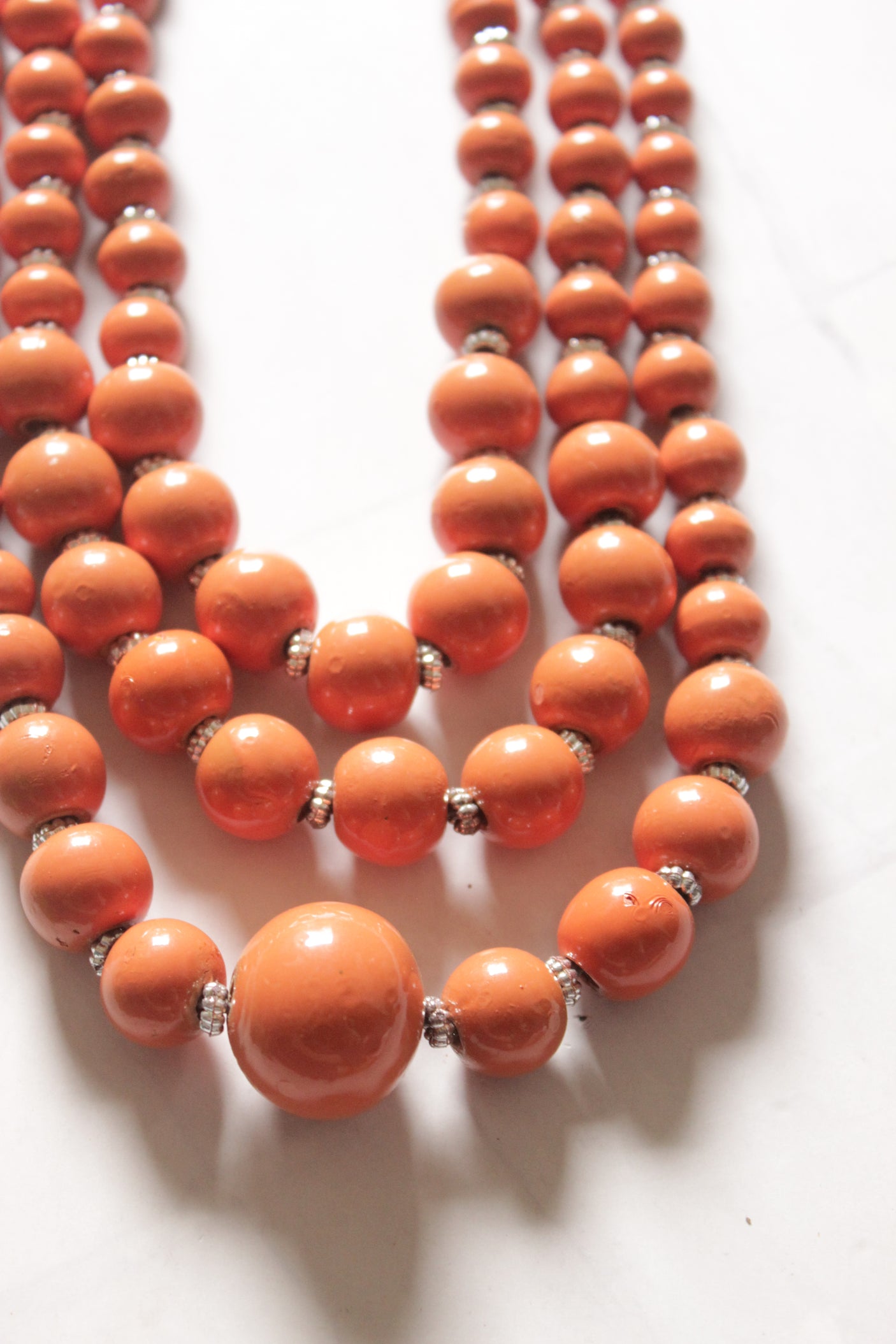 Orange Wooden Beads 3 Layer Necklace