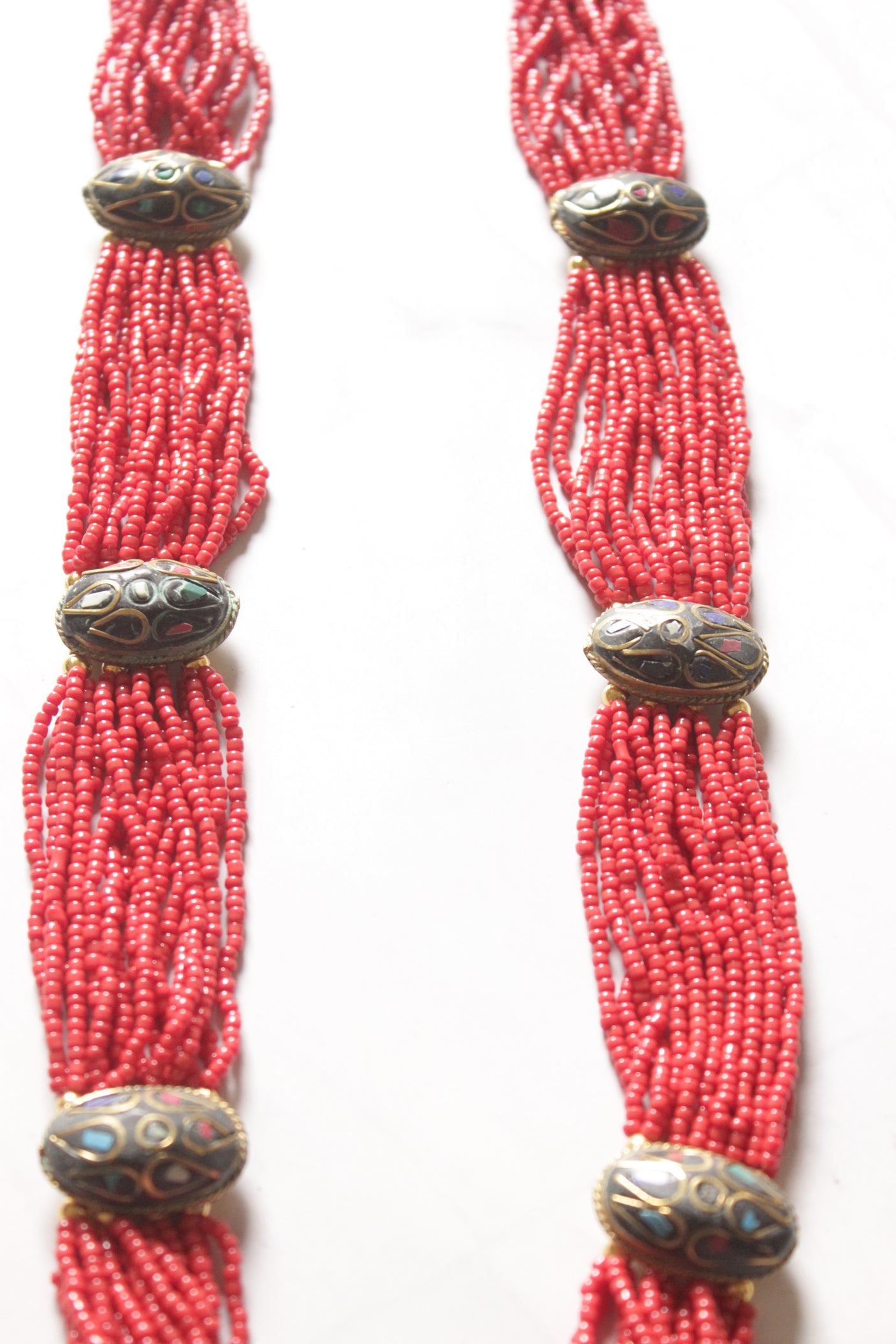 Red Seed Beads Tibetan Motifs Necklace
