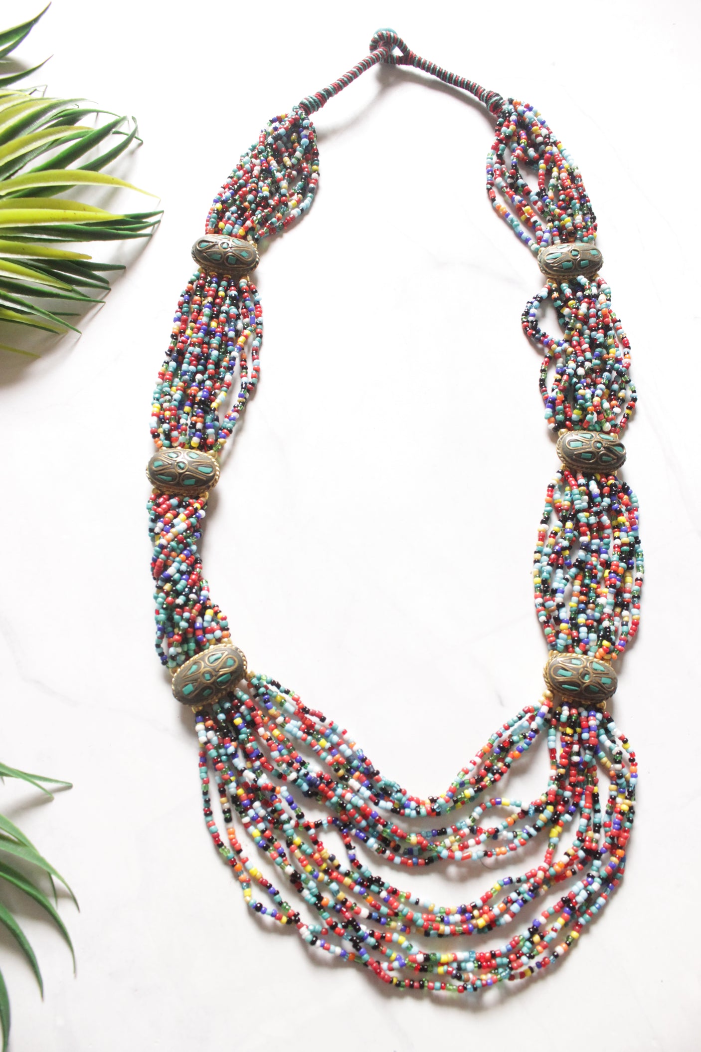 Multi-Color Seed Beads Tibetan Motifs Necklace