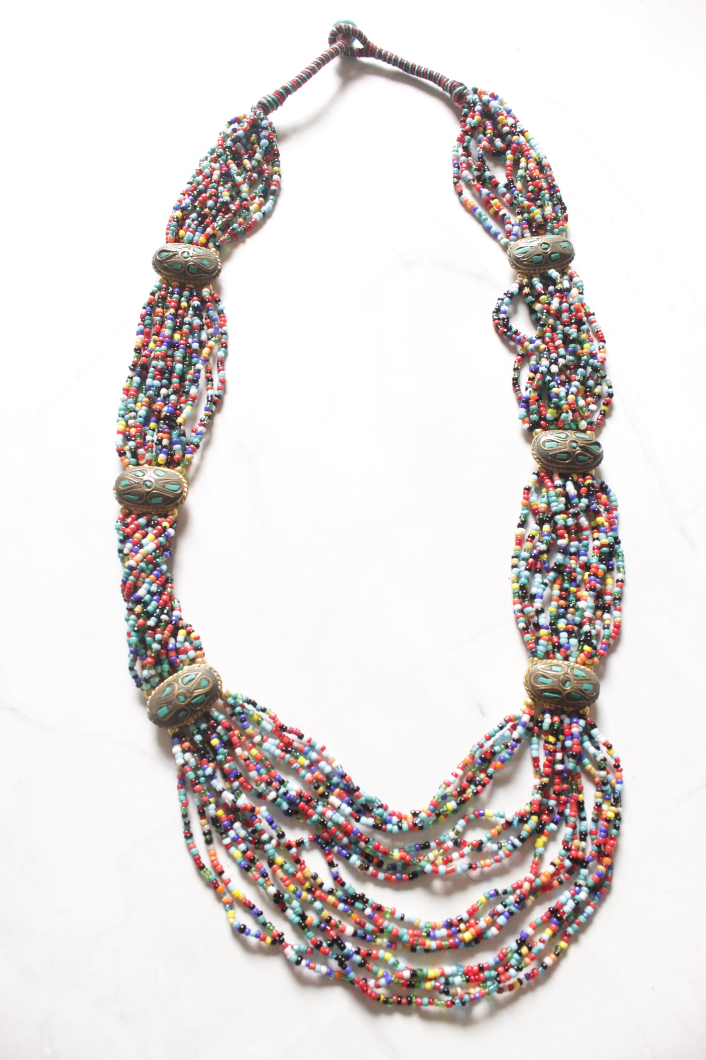 Multi-Color Seed Beads Tibetan Motifs Necklace