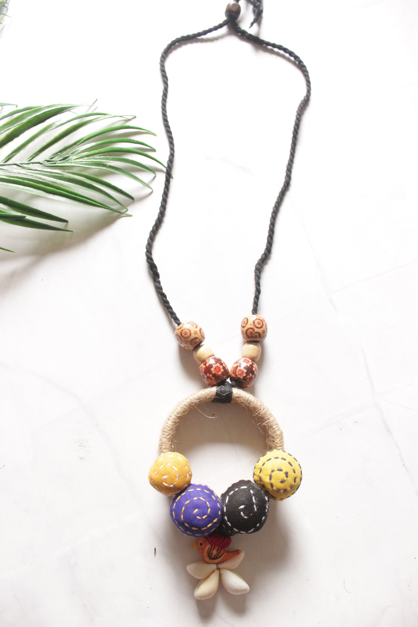 Chirping Charm Kantha Embroidered Upcycled Fabric Necklace