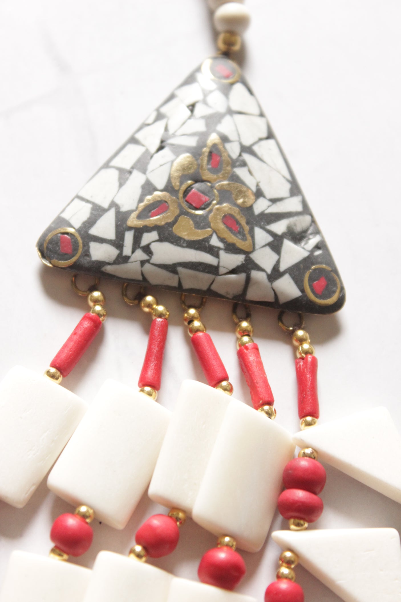Red and White Bone Beads Handcrafted Multi-Layer African Tribal Necklace
