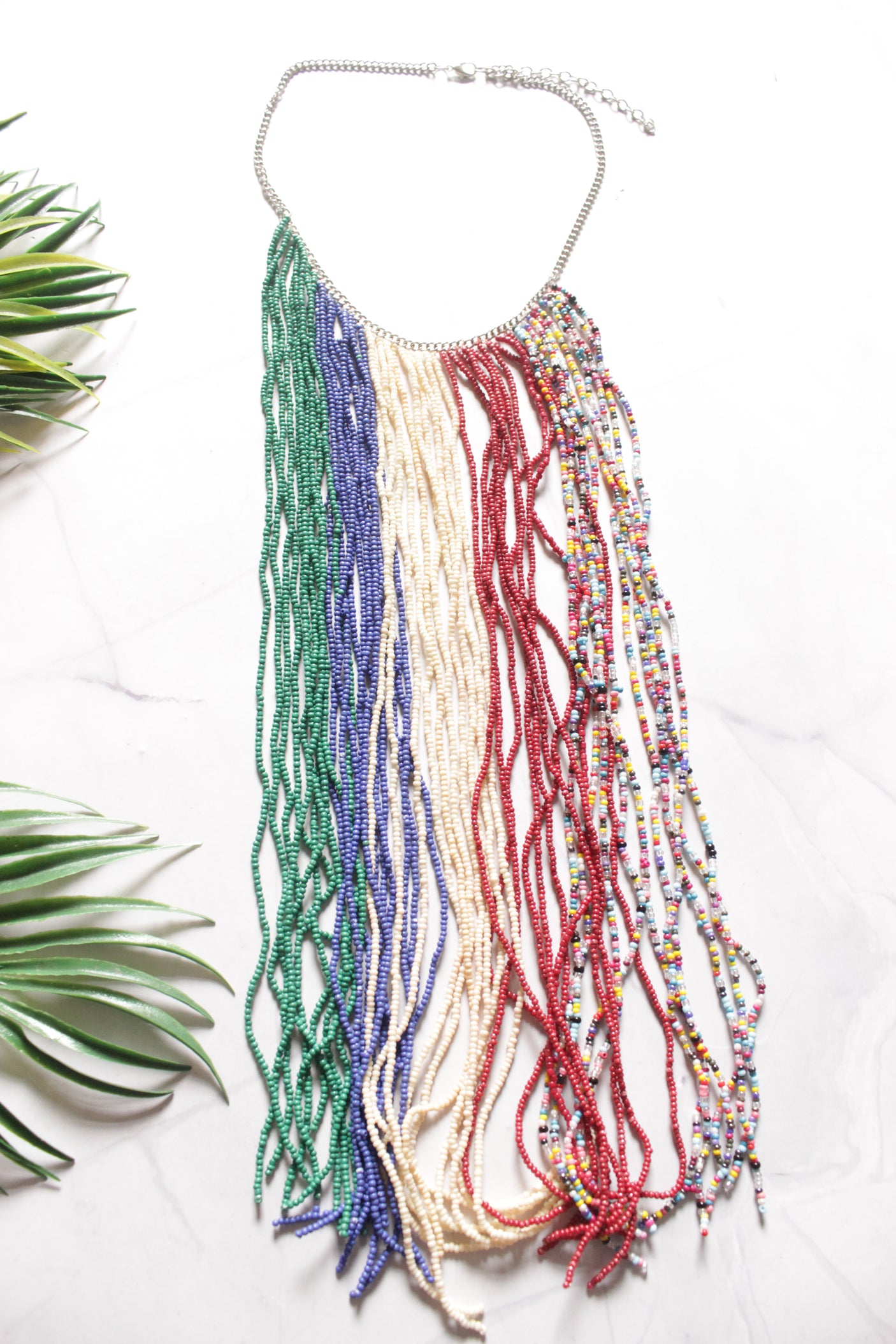 Multi-Color Beads Statement Handmade Long Boho Choker Necklace