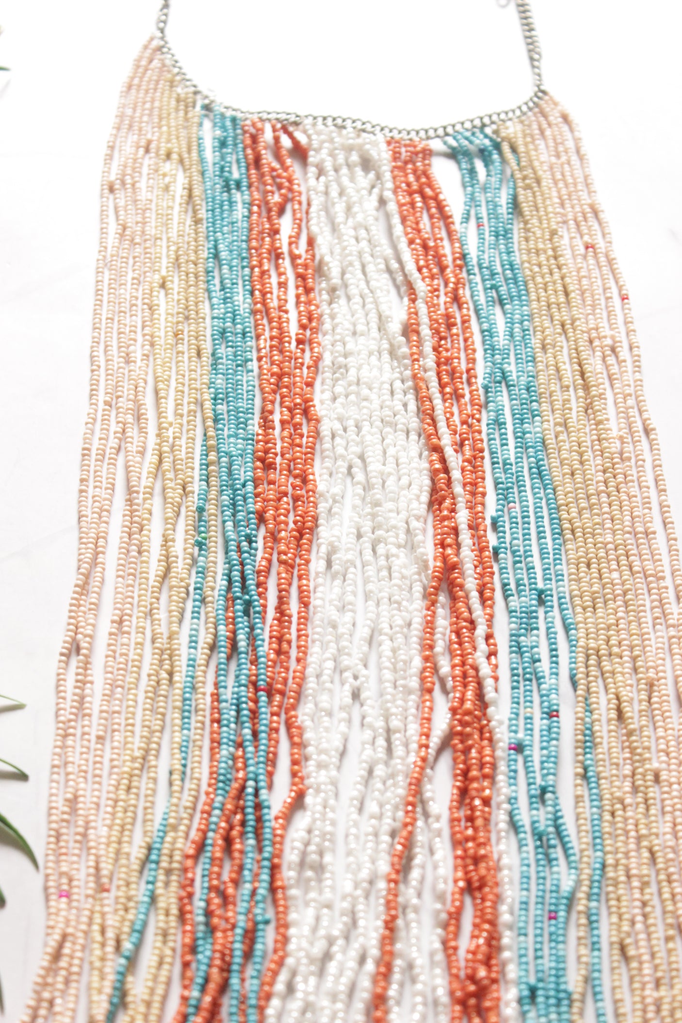 Beige & Multi-Color Beads Statement Handmade Long Boho Choker Necklace