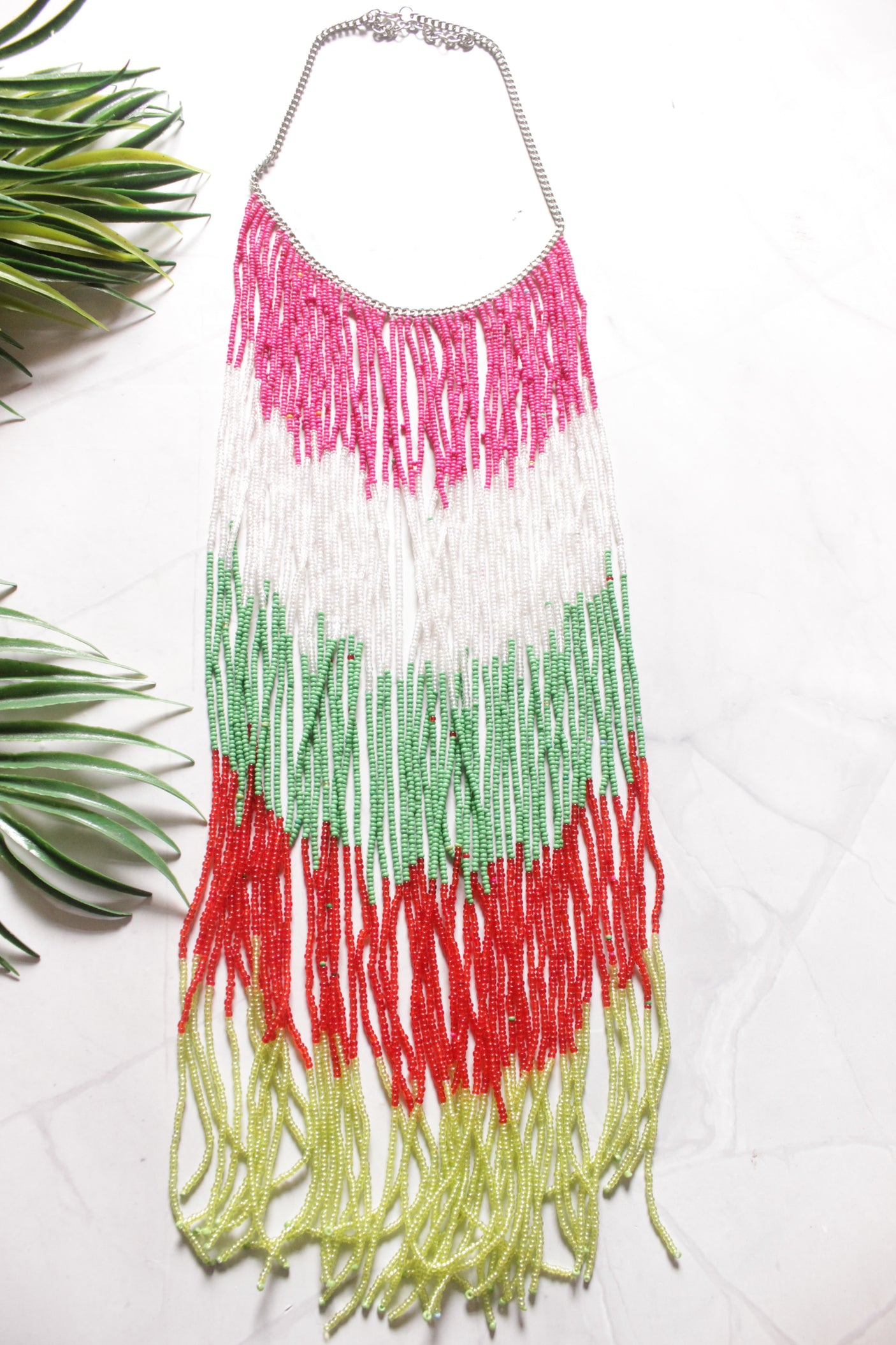 Multi-Color Beads Statement Handmade Long Boho Choker Necklace