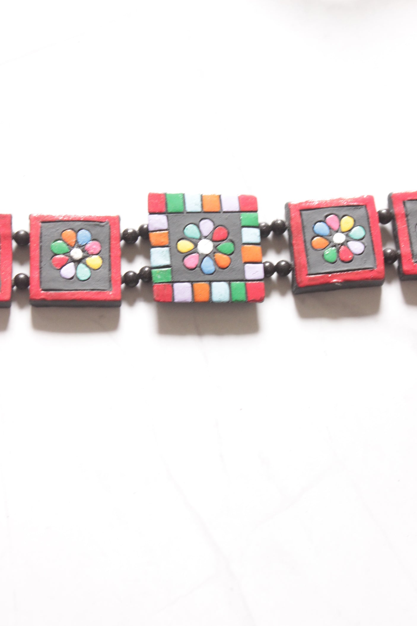 Black & Red Hand Painted Terracotta Clay Necklace Set