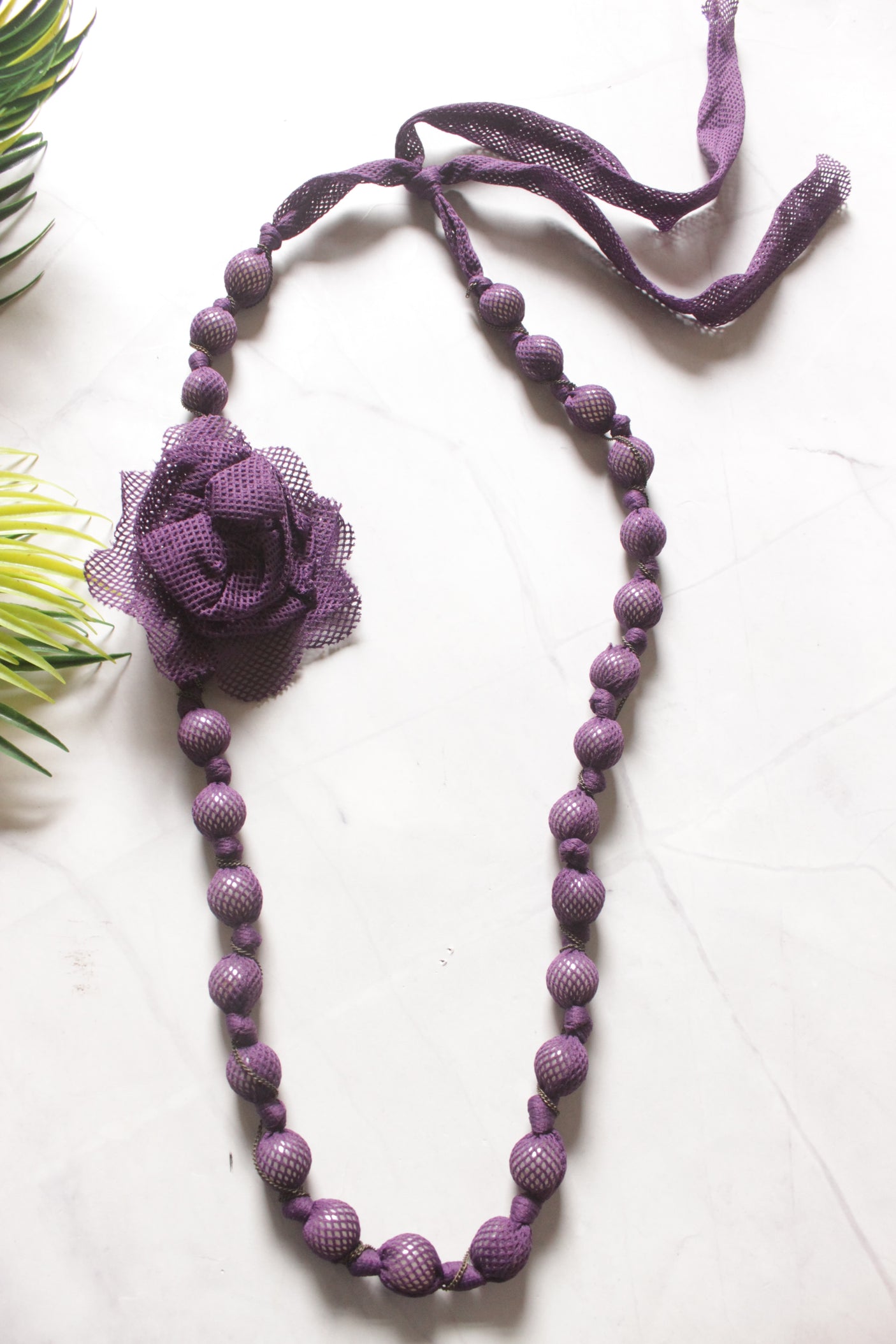Purple Netted Fabric Queen Necklace