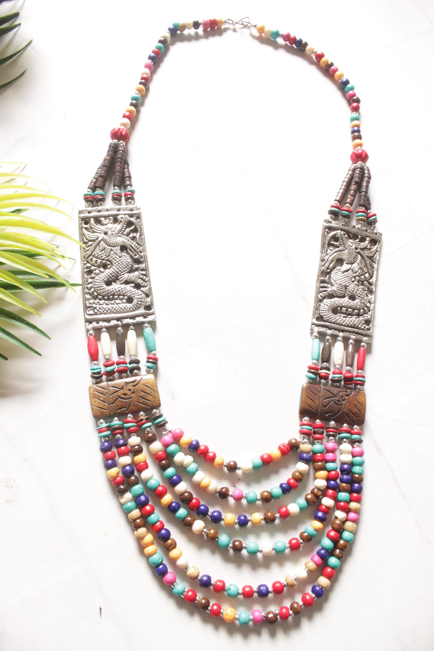 Multi-Color Seed Beads Tibetan Motifs Necklace