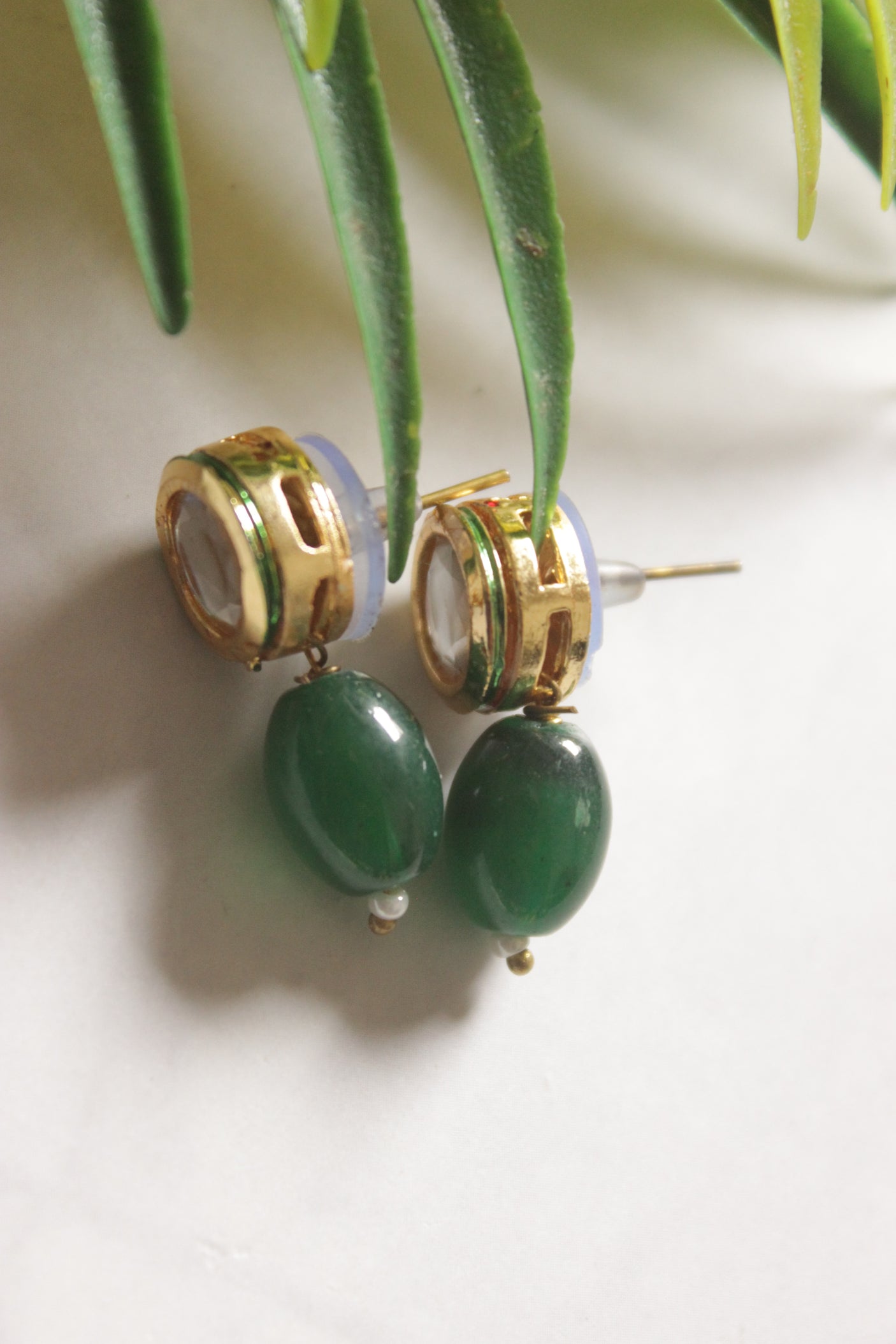 Red and Green Crystal Beads Kundan Embellished Long Necklace Set