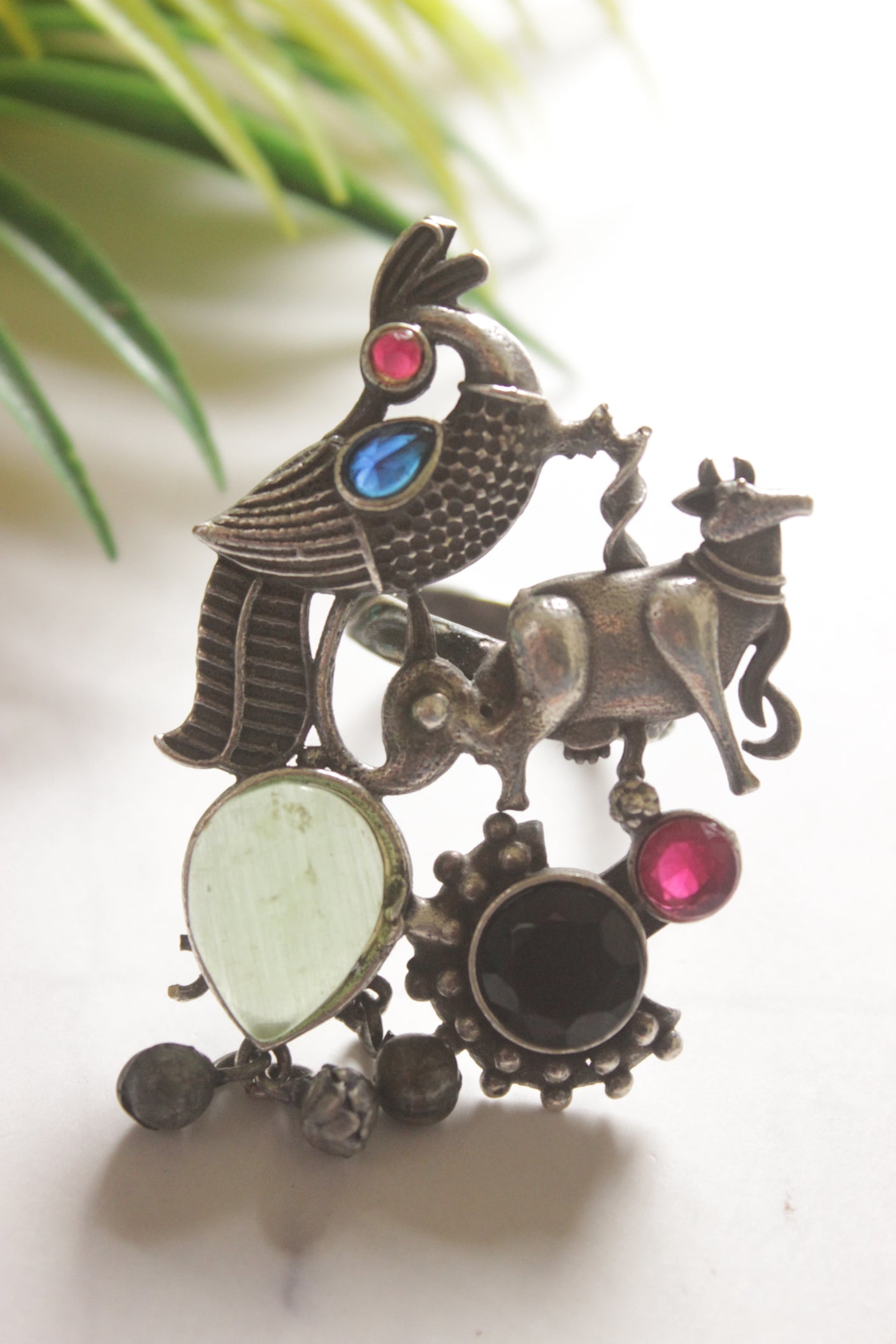 Glass Stones Embedded Statement Cocktail Ring