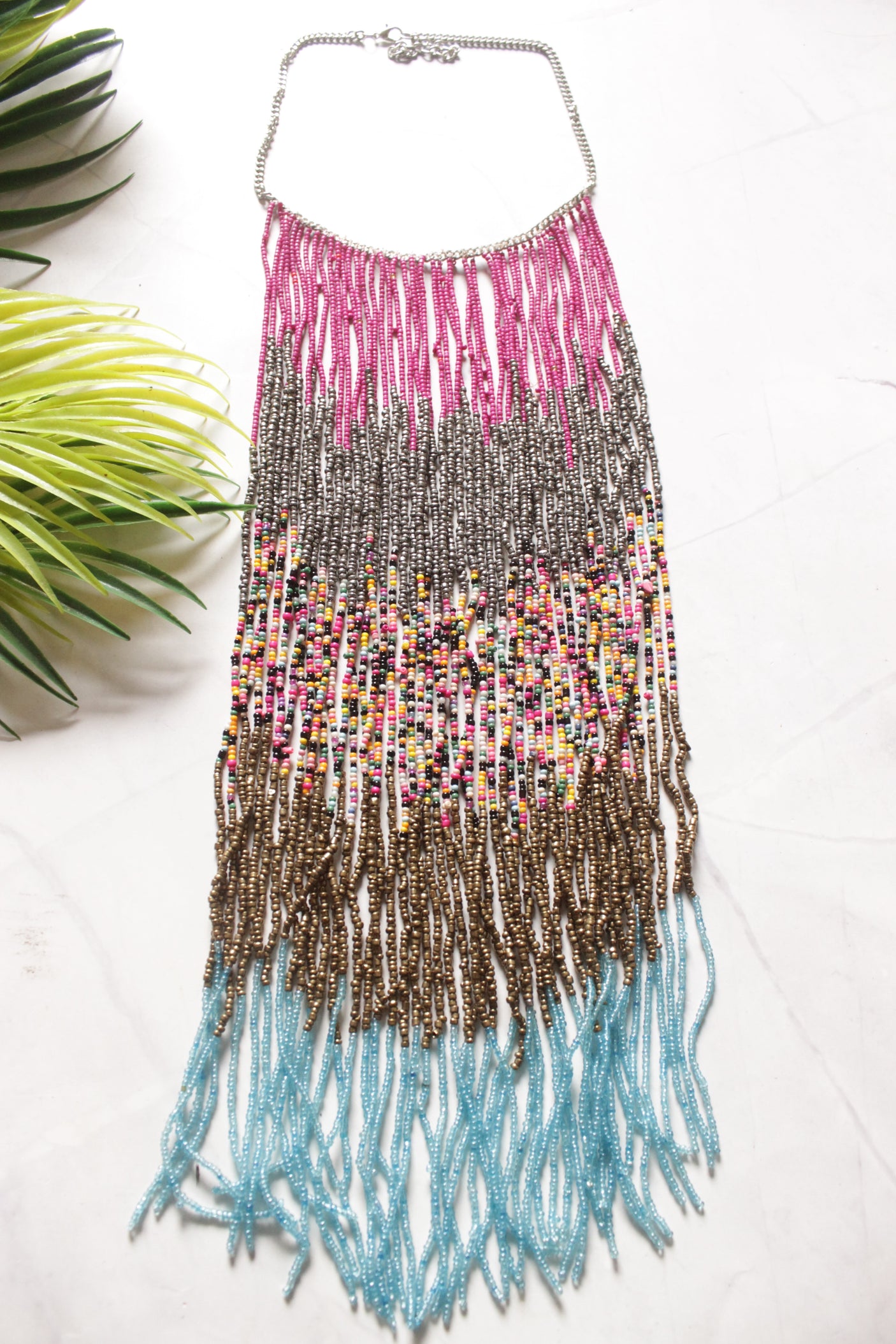 Multi-Color Beads Statement Handmade Long Boho Choker Necklace