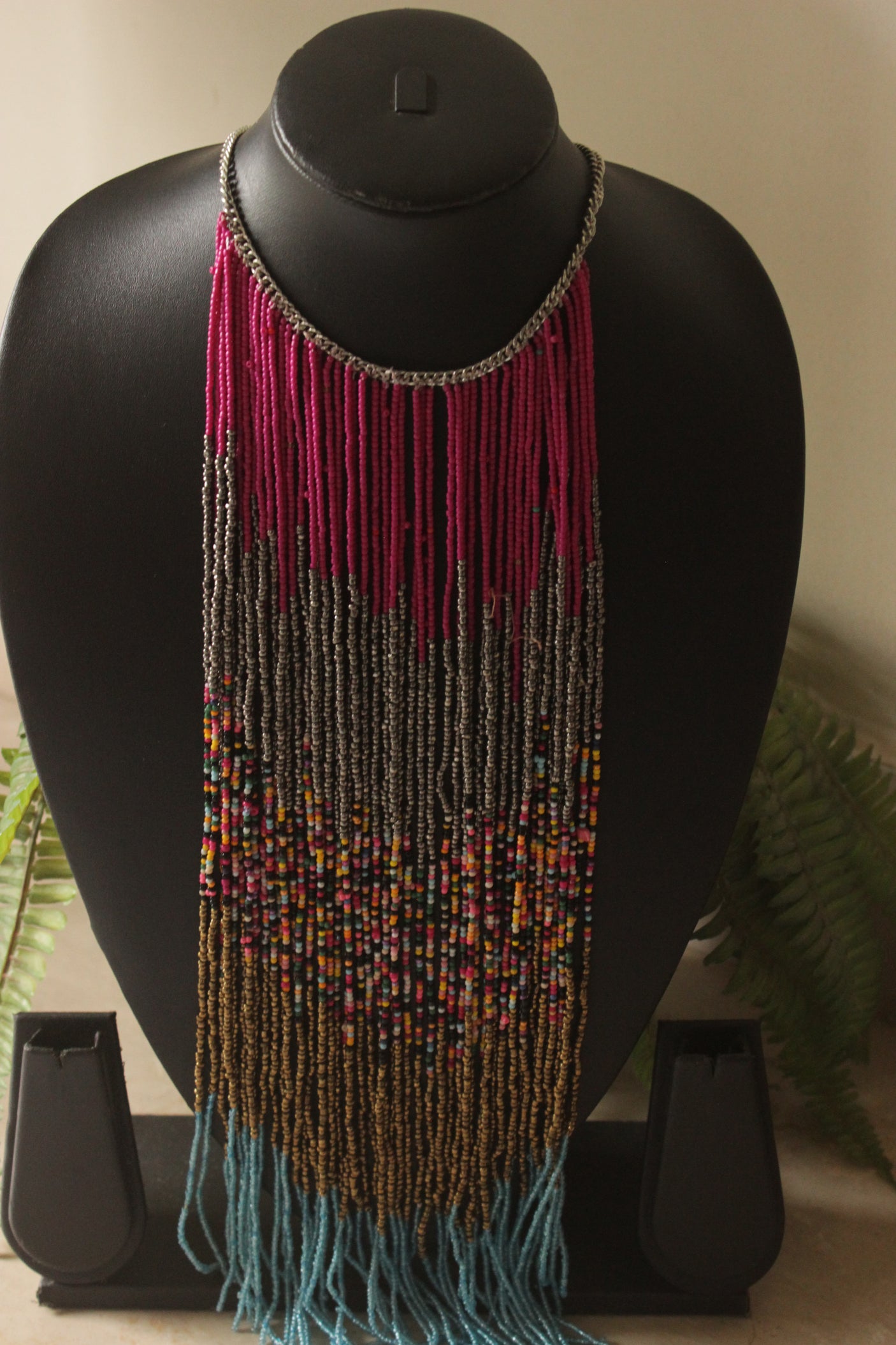 Multi-Color Beads Statement Handmade Long Boho Choker Necklace