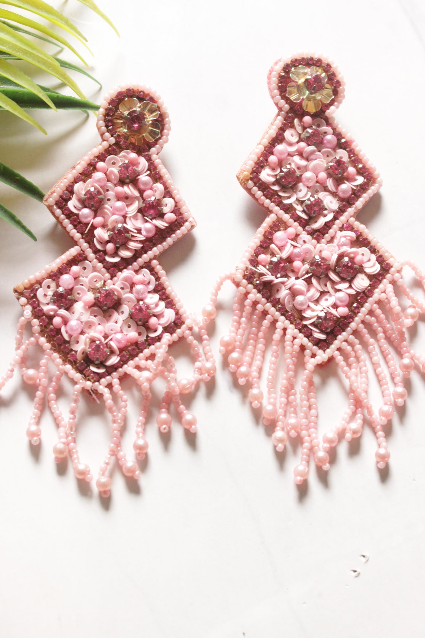 Shades of Pink Sequins and Beads Handmade Earrings