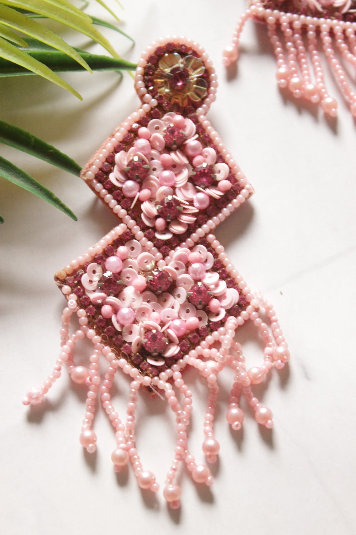 Shades of Pink Sequins and Beads Handmade Earrings