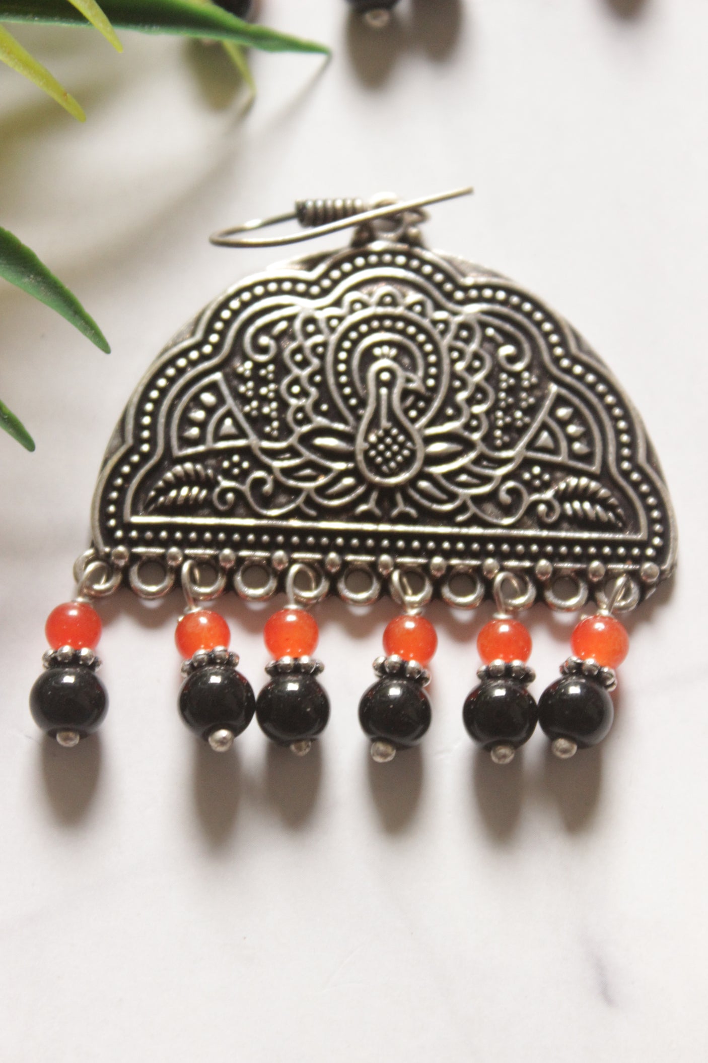 Oxidised Finish Intricately Detailed Peacock Earrings