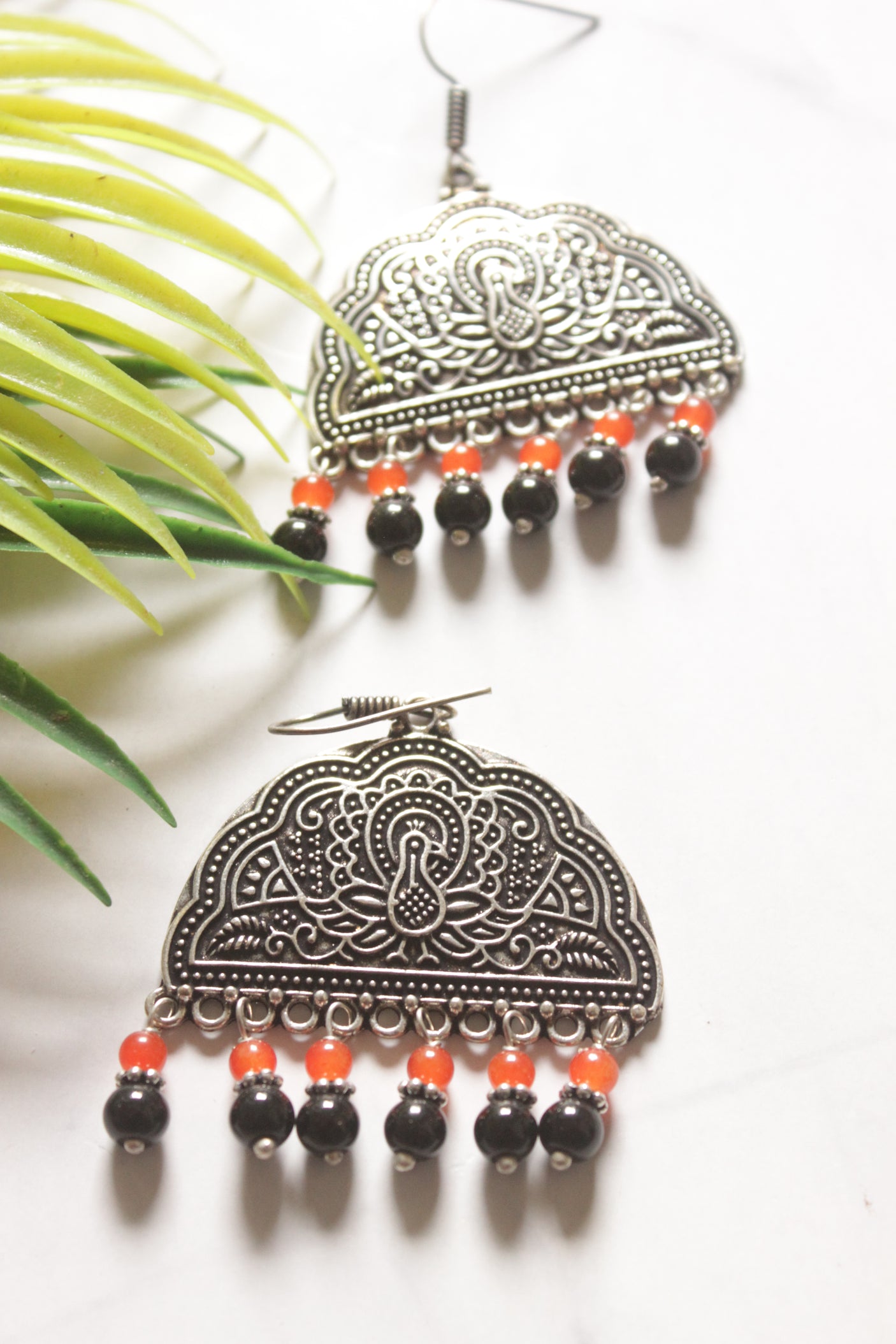 Oxidised Finish Intricately Detailed Peacock Earrings