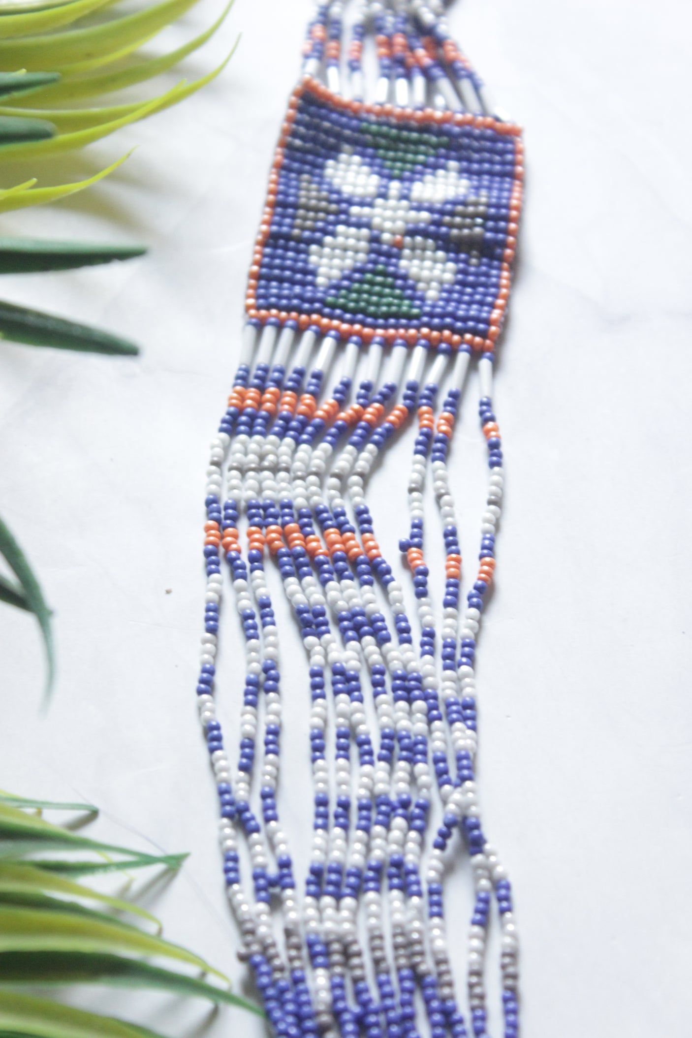 Purple Hand Beaded Long Necklace Set