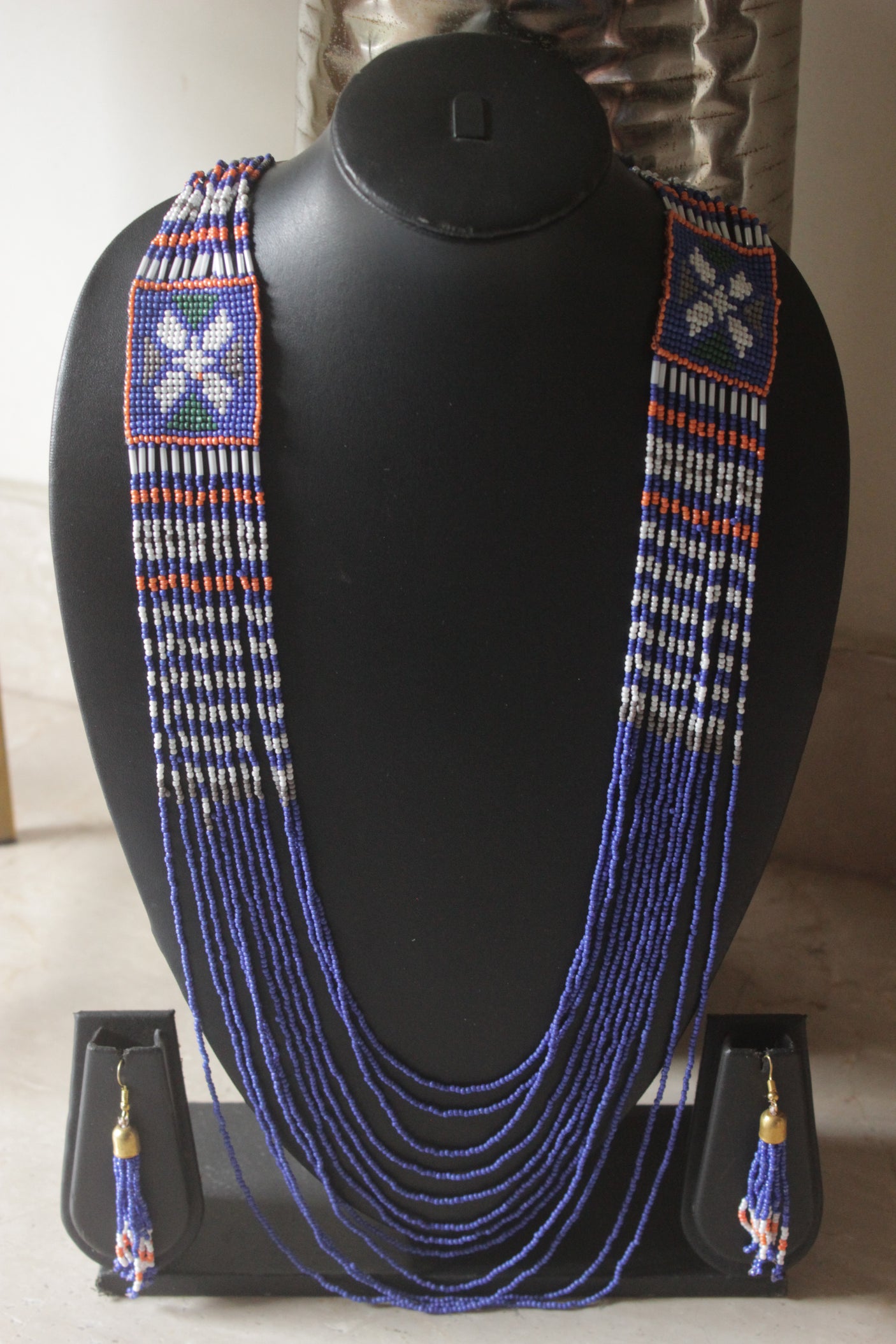 Purple Hand Beaded Long Necklace Set