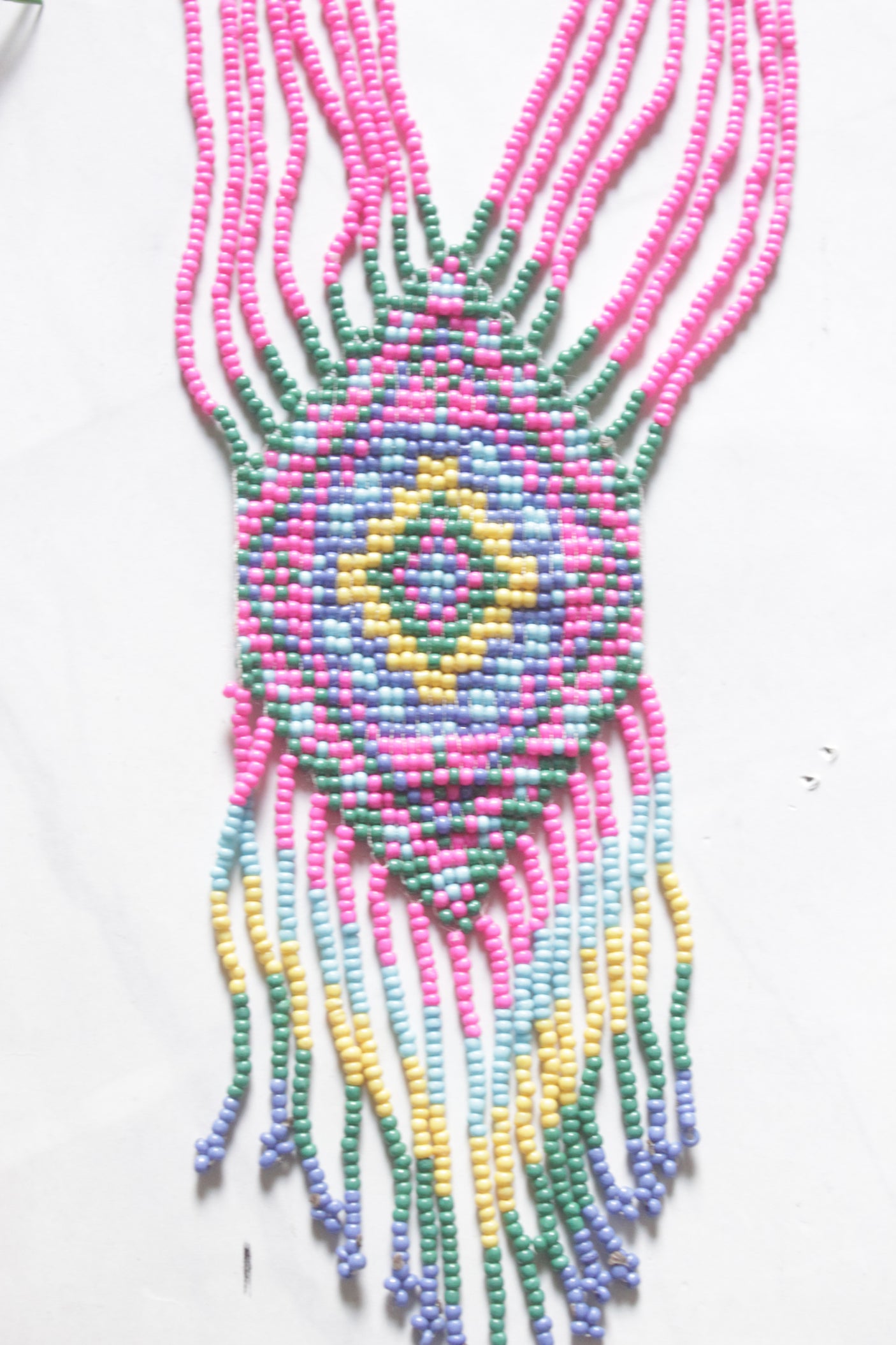 Pink Hand Beaded Long Necklace Set