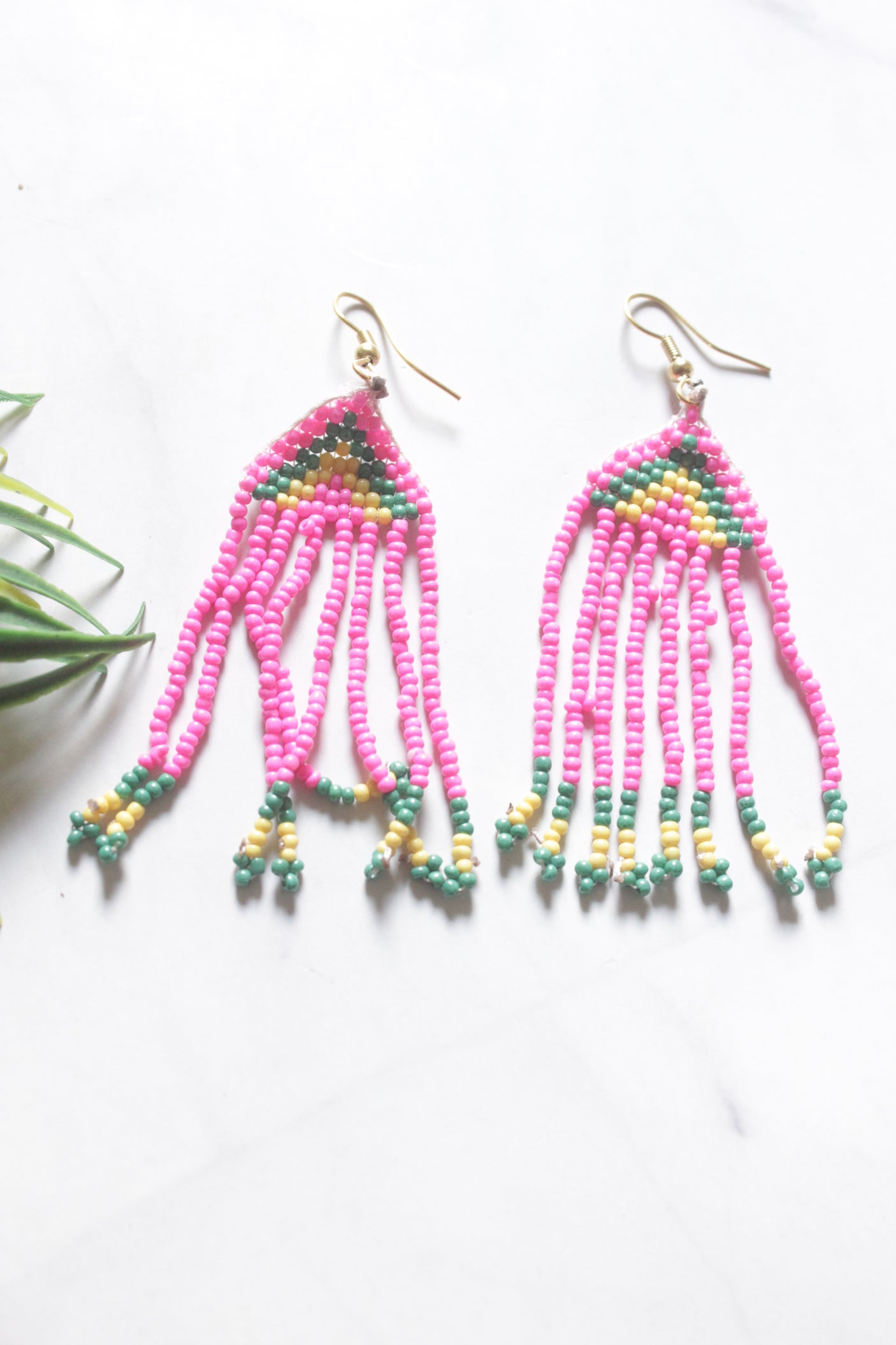 Pink Hand Beaded Long Necklace Set